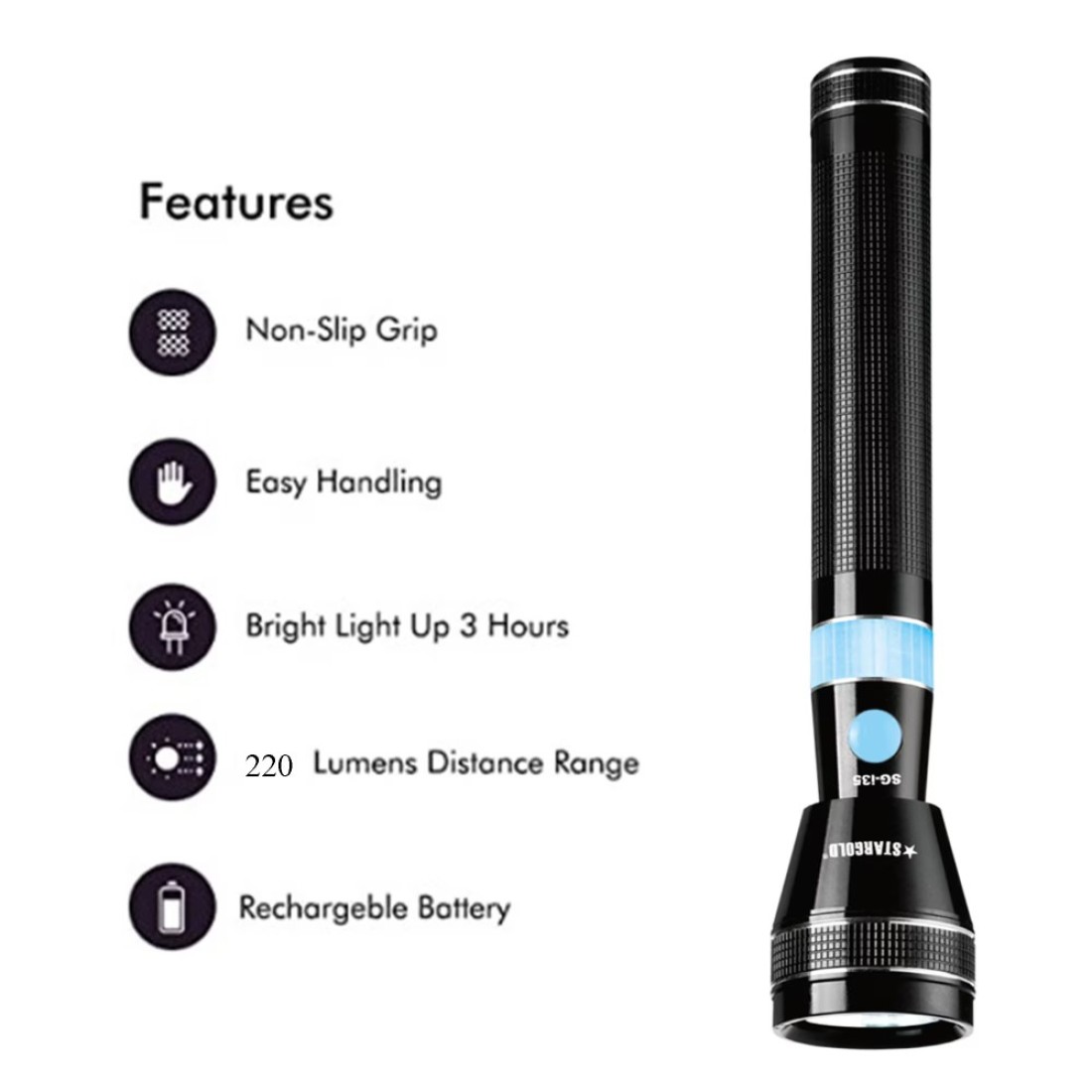 STARGOLD Rechargeable Flash Light, 4 In 1 LED Flashlight - High Power Super Bright Cree LED Torch Light - Built-In 2000mAh Li-Ion Battery