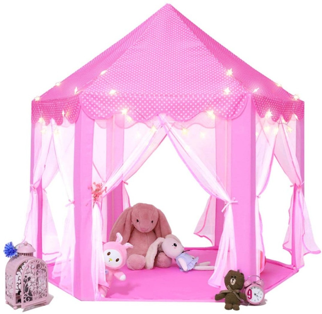 Portable Kids Toy Tipi Tent With Star Light Girl Castle Play House