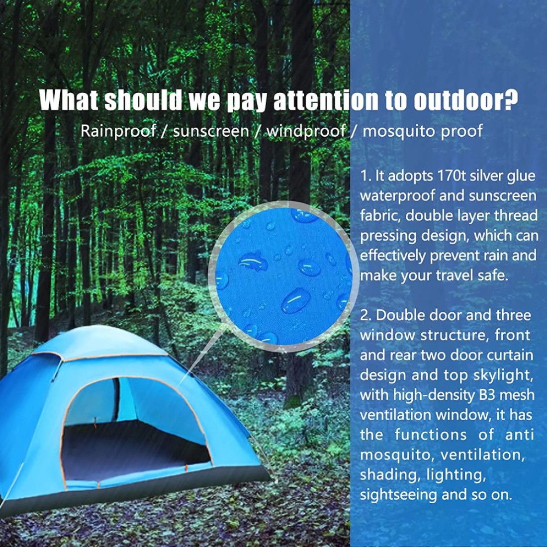 Camping/Dome/Outdoor Family Tent - Waterproof Tent with Carry Bag for 3-4 Person