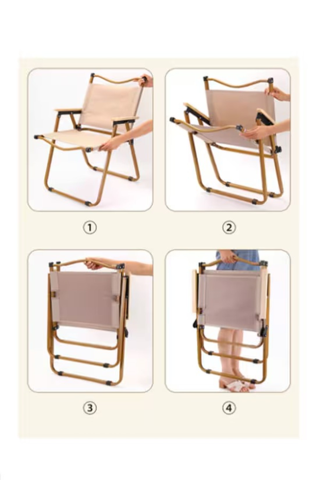 Dessini Portable Folding Camping Chair Lightweight Durable Picnic Fishing Chair beige/gold