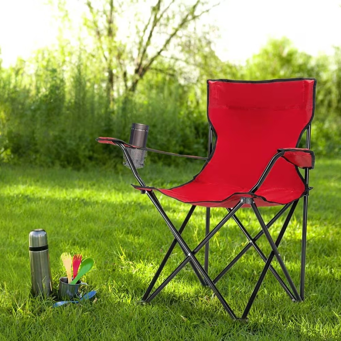 Rubik Folding Beach Chair Foldable Camping Chair with Carry Bag for Adult, Lightweight Folding High Back Camping Chair for Outdoor Camp Beach (Red)