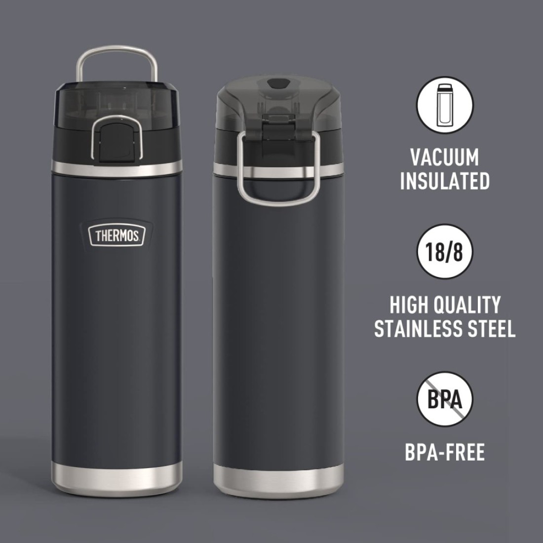 THERMOS ICON SERIES Stainless Steel Water Bottle with Spout 24 Ounce Granite Vacuum Insulated Water Bottle with Lid
