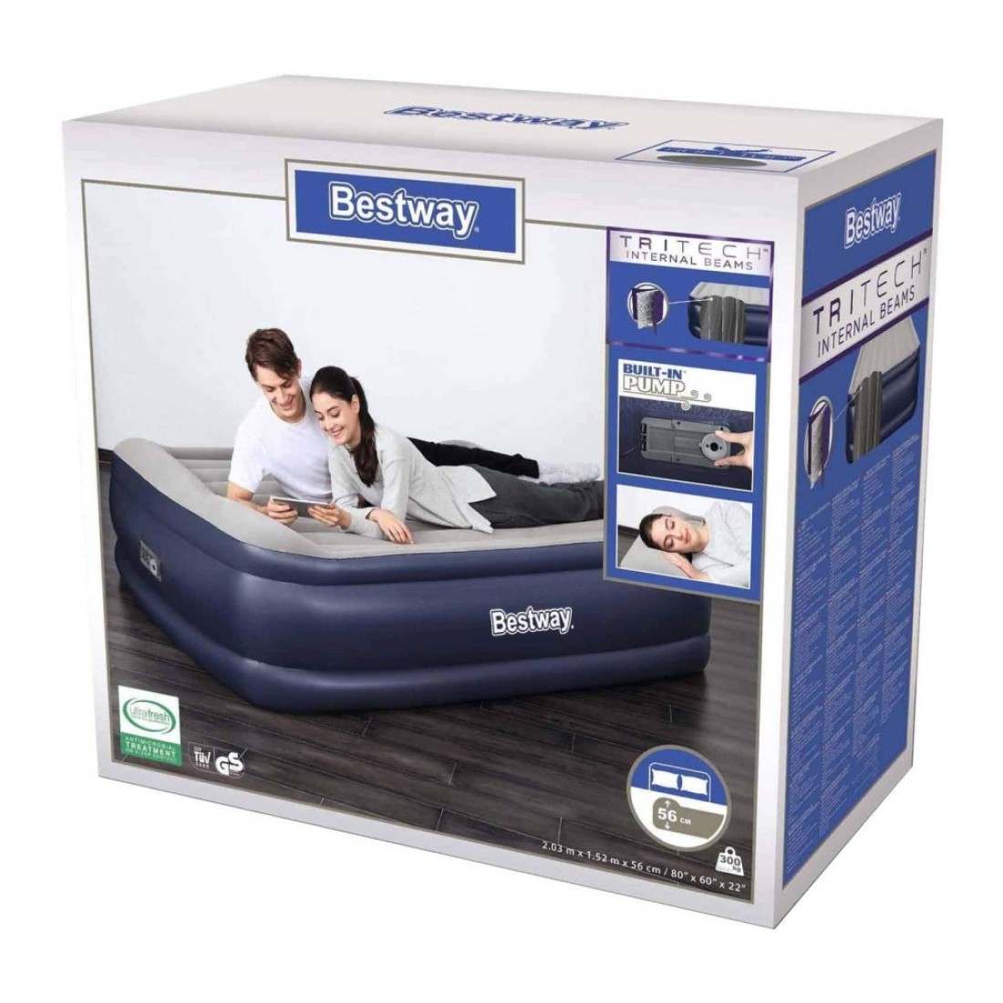 Bestway Queen Airbed With AC Pump Blue 203x152x56cm
