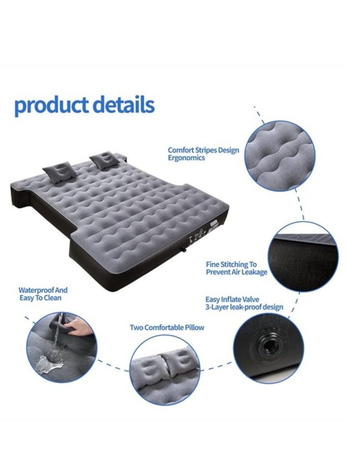 Generic Large Truck Bed Air Mattress, Thick Leak-Proof Truck Bed Mattress With Pump, Pillows, Portable Air Mattress For Truck, Tent And Camping, Gray