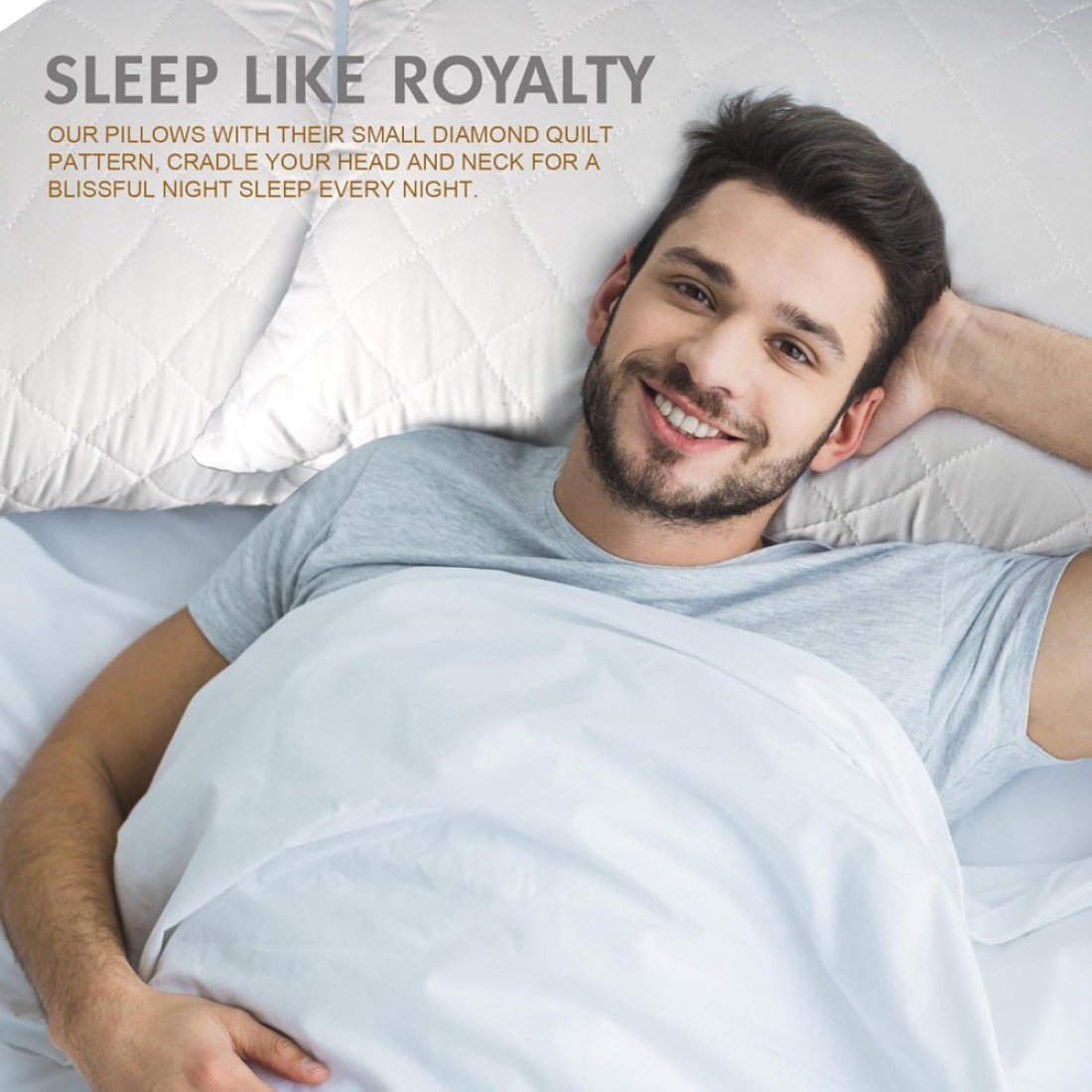 Hotel Linen Klub Pack of 2 Quilted Pillow Queen (50 x75cm) - Outer Cover: 90GSM Microfiber Supersoft Fabric, Filling: 650grams Soft Fiber, Diamond Quilt Pattern