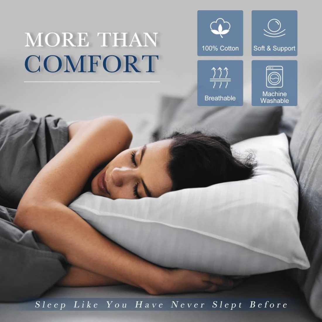 Comfy Set of 2 Hotel Quality Stripe Pillow - White