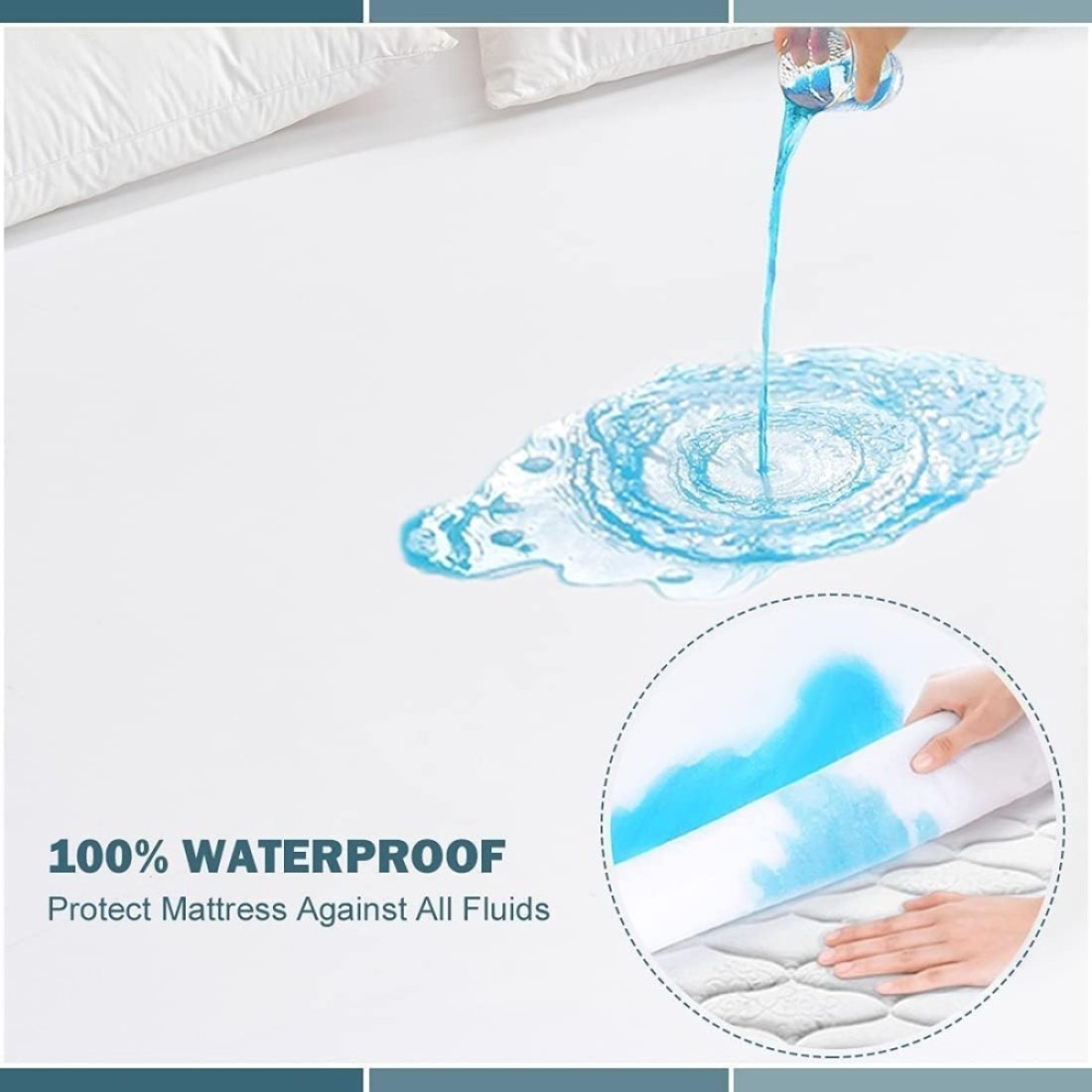 Waterproof Mattress Protector Double 150x200cm Bamboo fiber Cotton Jersey+TPU Pad Cover for Pets Kids Adults Deep Pocket Style 100% Waterproof Mattress Protector Double Size White