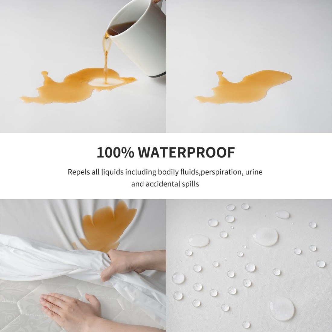 Tencel Waterproof Mattress Protector Double Bed Size 150x200cm High Absorption Tencel+TPU Pad Cover for Pets Kids Adults Deep Pocket Style 100% Waterproof Tencel Jersey Mattress Protector Double White