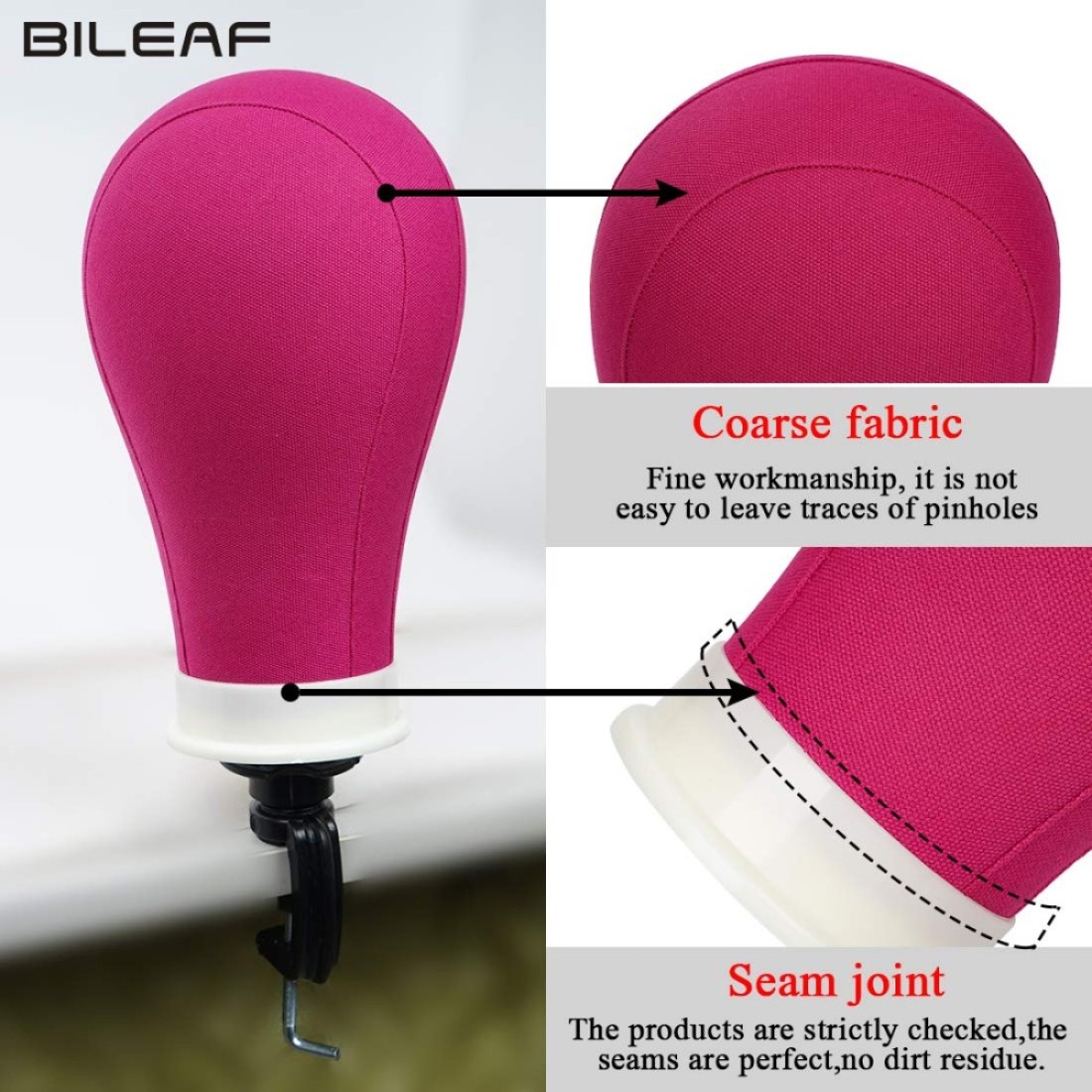 Bileaf 22 Inch Canvas Block Head Mannequin Wig Head With Stand Pink Styling Mannequin Block Head Set Display Mannequin Head with Mount HolesRosy Head