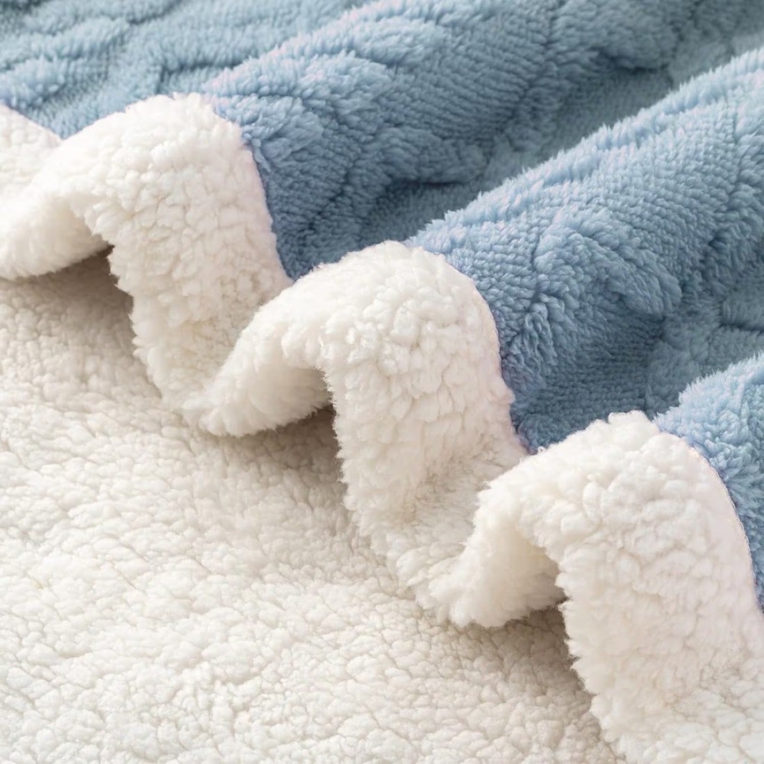 Fabienne Jacquard Sherpa Blanket Single Size 160x220cm Faux Fur Bed Blanket Reversible Warm Cashmere Blanket Blue Grey for Throw Bed Sofa Travel Couch