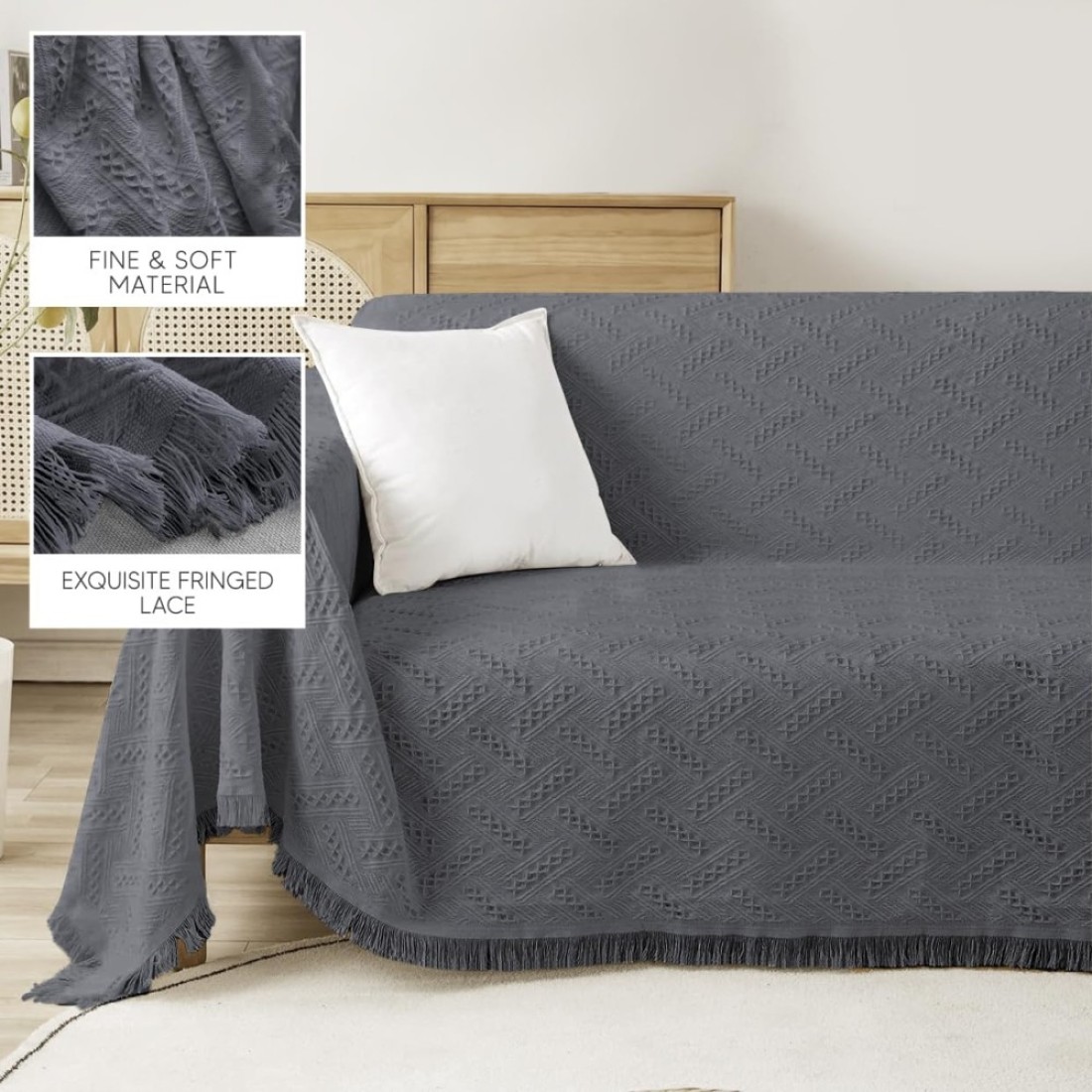 AC&amp;L Knitted Blanket For Bed, Couch, Sofa, Chair Throw Blanket For All Seasons - Cozy Soft Light Weighted Blanket For Picnic, Travel, Home Decor Gift (Grey)