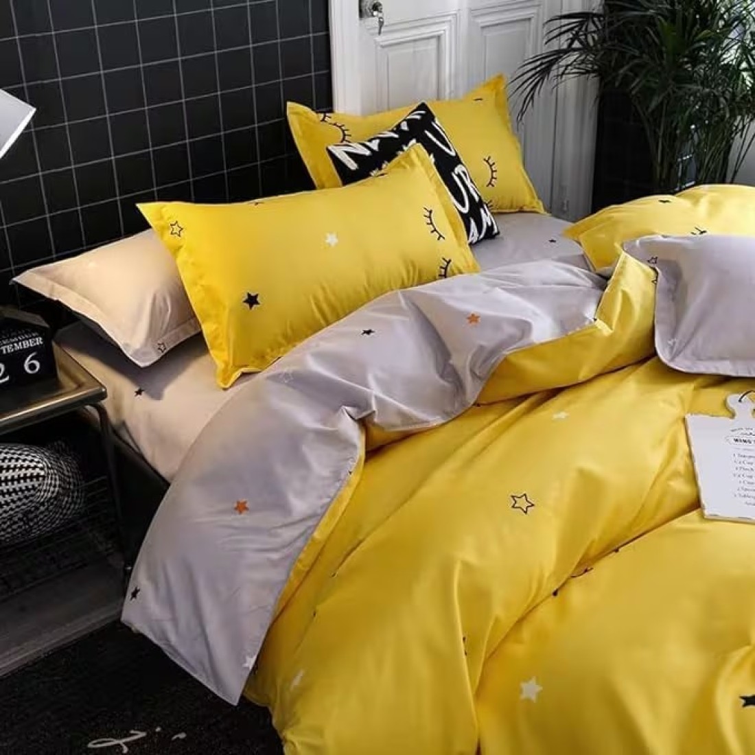 GOLDEN HOME 6-Piece King Size Duvet Cover Set, 1 Duvet Cover + 1 Fitted Sheet + 4 Pillow Cases, Microfibre, Muesli