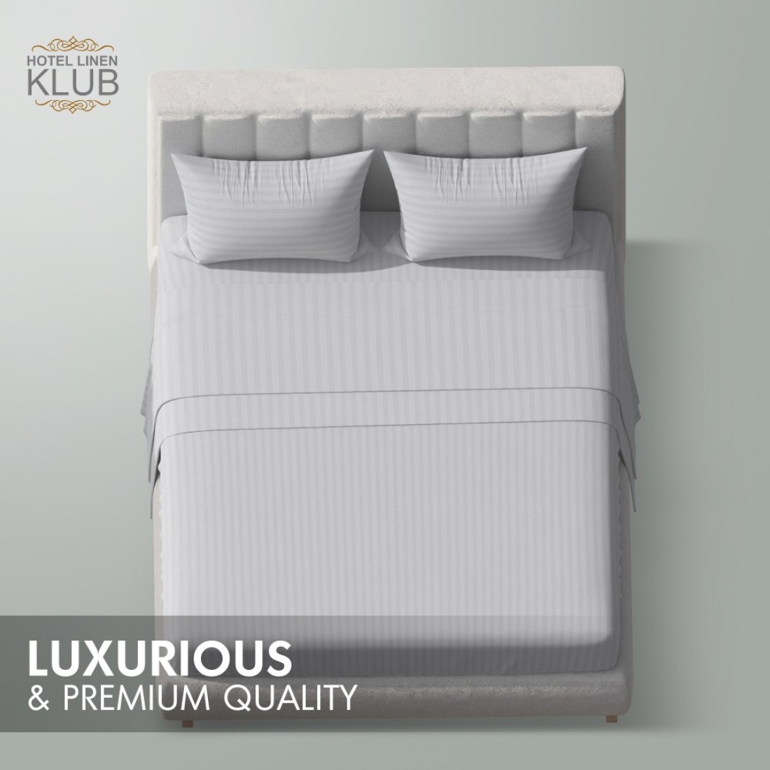 Klub Linen 3PC Striped Fitted Sheet Set, Ultra Soft Microfiber Bedding Set - 1 Fitted Sheet Queen (150x200cm) with Deep Pocket and 2 Pillowcases (50 x 75 cm), Light Grey