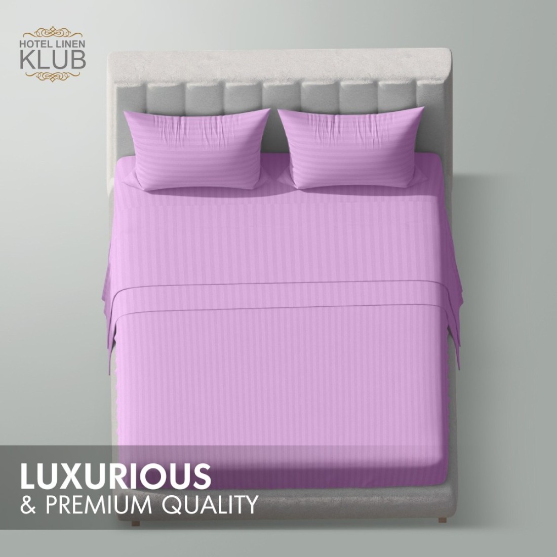 Klub Linen 3PC Striped Fitted Sheet Set, Ultra Soft Microfiber Bedding Set - 1 Fitted Sheet King (180x200cm) with Deep Pocket and 2 Pillowcases (50 x 75 cm), LILAC