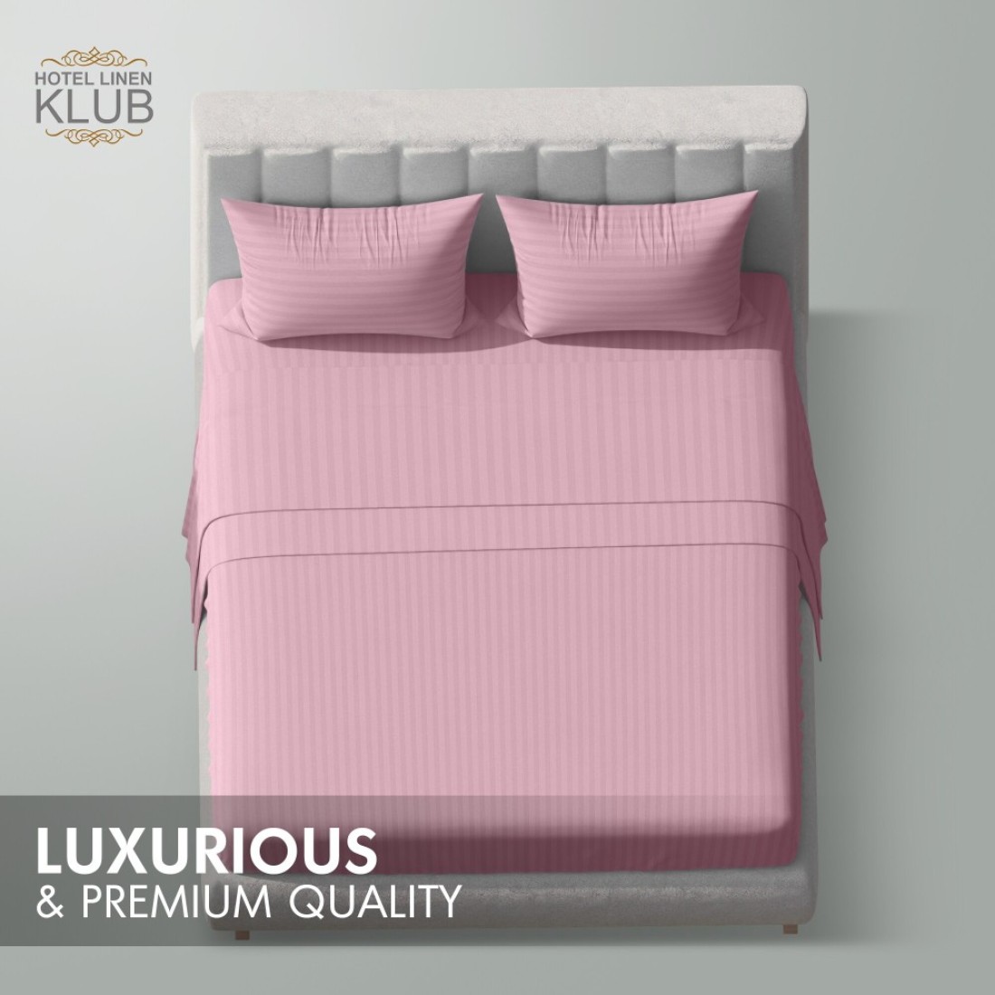 Klub Linen 3PC Striped Fitted Sheet Set, Ultra Soft Microfiber Bedding Set - 1 Fitted Sheet King (180x200cm) with Deep Pocket and 2 Pillowcases (50 x 75 cm), Baby Pink