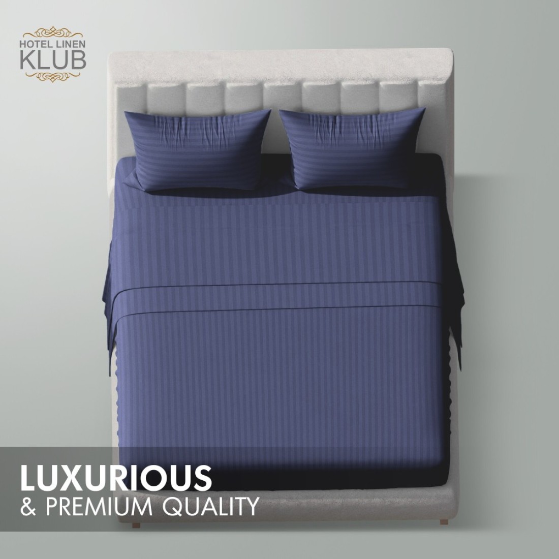 Klub Linen 3PC Striped Fitted Sheet Set, Ultra Soft Microfiber Bedding Set - 1 Fitted Sheet Queen (150x200cm) with Deep Pocket and 2 Pillowcases (50 x 75 cm), Navy