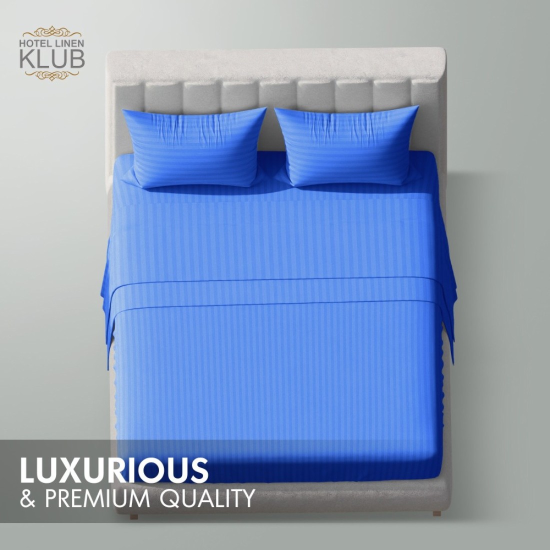 Klub Linen 3PC Striped Fitted Sheet Set, Ultra Soft Microfiber Bedding Set - 1 Fitted Sheet Single (90x190cm) with Deep Pocket and 2 Pillowcases (50 x 75 cm), Royal Blue