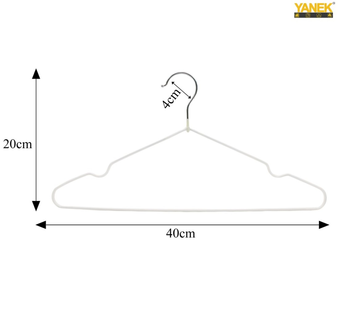 10PK YANEK Metal Hangers For Shirt, Coat, Trousers Strong, Anti Slip &amp; Space Saving Rubber Coated, 40 CM (White)