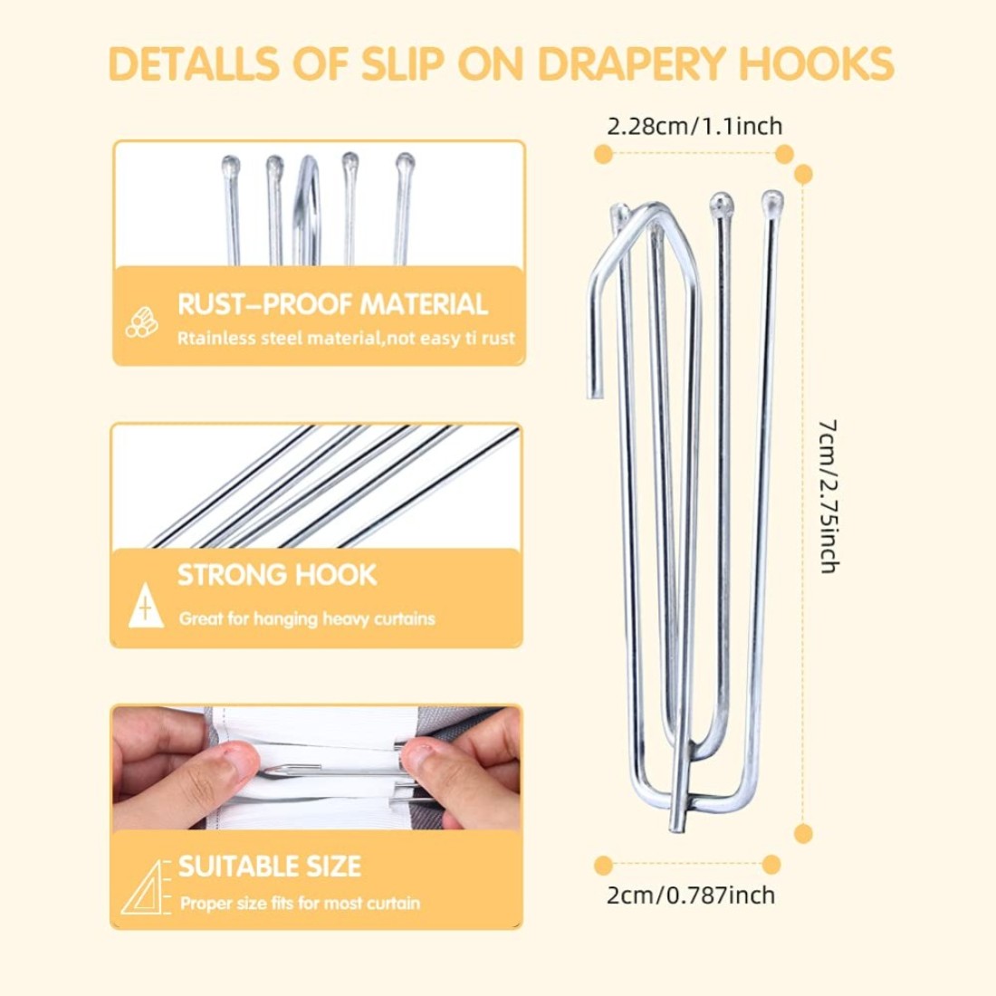 30PC Stainless Steel Curtain Pleat HooksDrapery Hook and Pin for Pleated Drapes 4 Prongs Pinch Pleat Hook ClipsTraverse Pleater 4 End Curtain Hangers for Window Door Bathroom Curtain