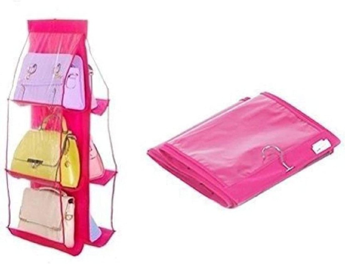 Blooming Time 6 Pockets Hanging Purse Handbag Organizer Clear Hanging Shelf Bag Collection Storage Holder Purse Bag Wardrobe Closet