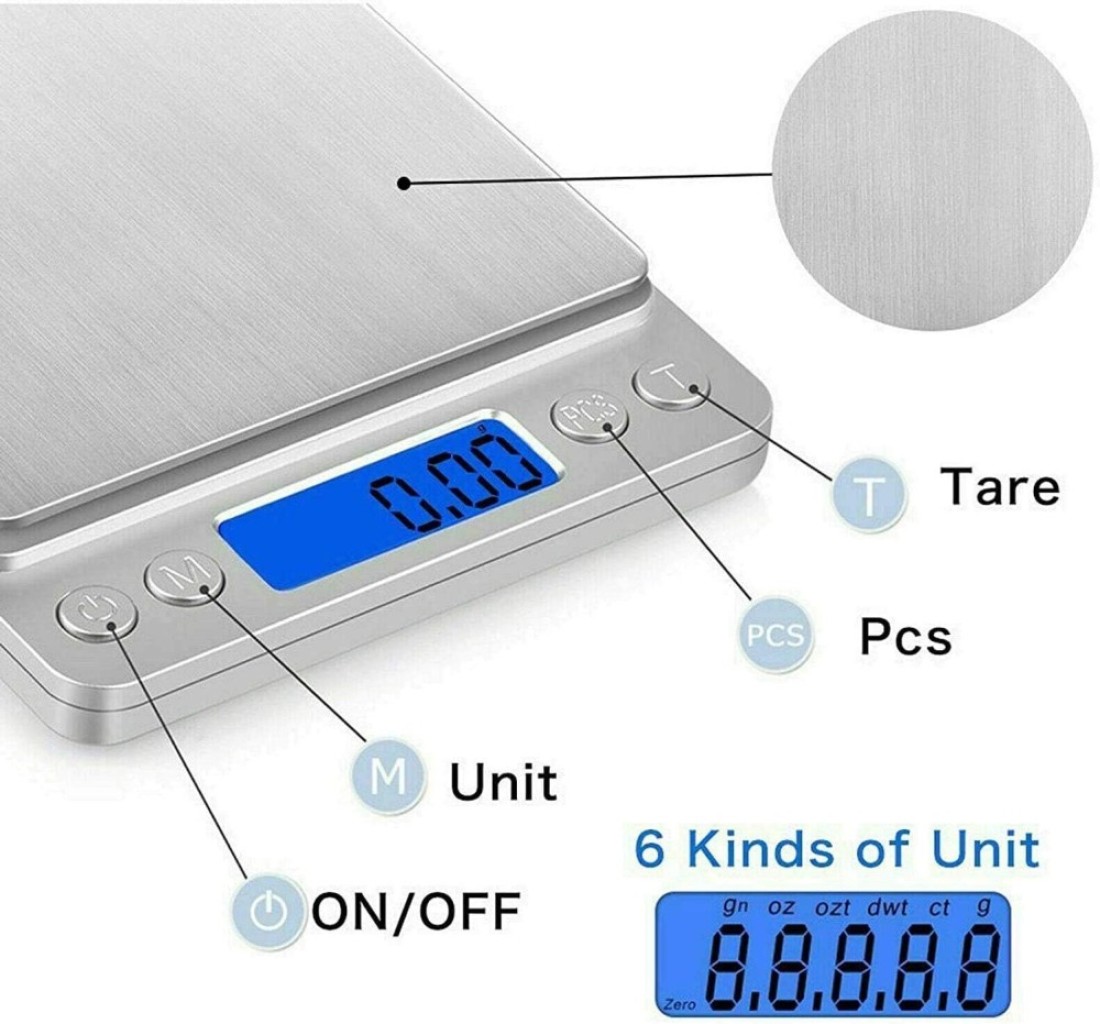 Kitchen Scales Digital, Stainless Steel Panel 0.01 G-1000g Mini Pocket Square Shape electronic balance