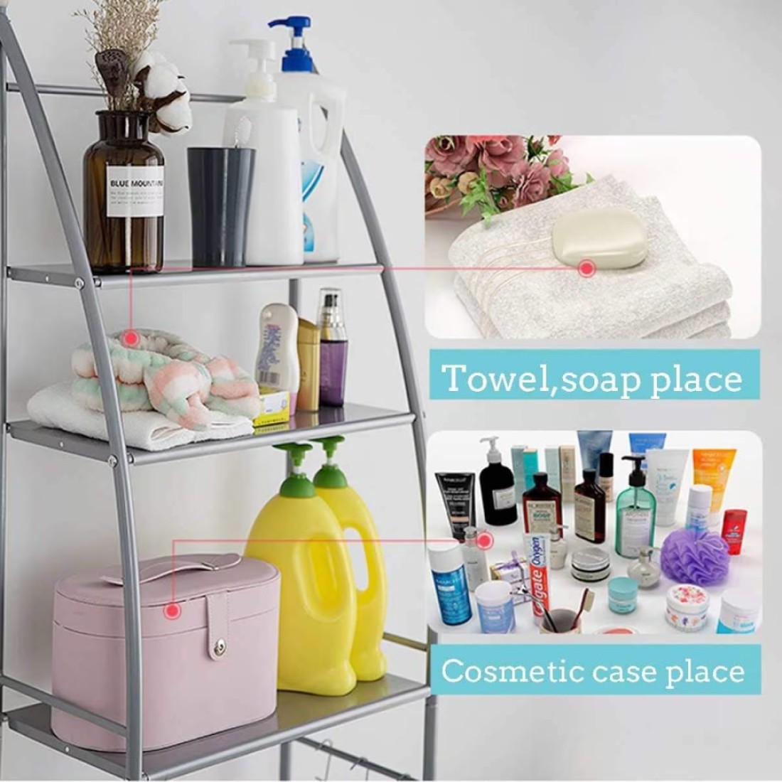 Generic Metal Toilet Cabinet Shelving Kitchen Bathroom Space Saver Shelf Organizer Holder New, Generic, White