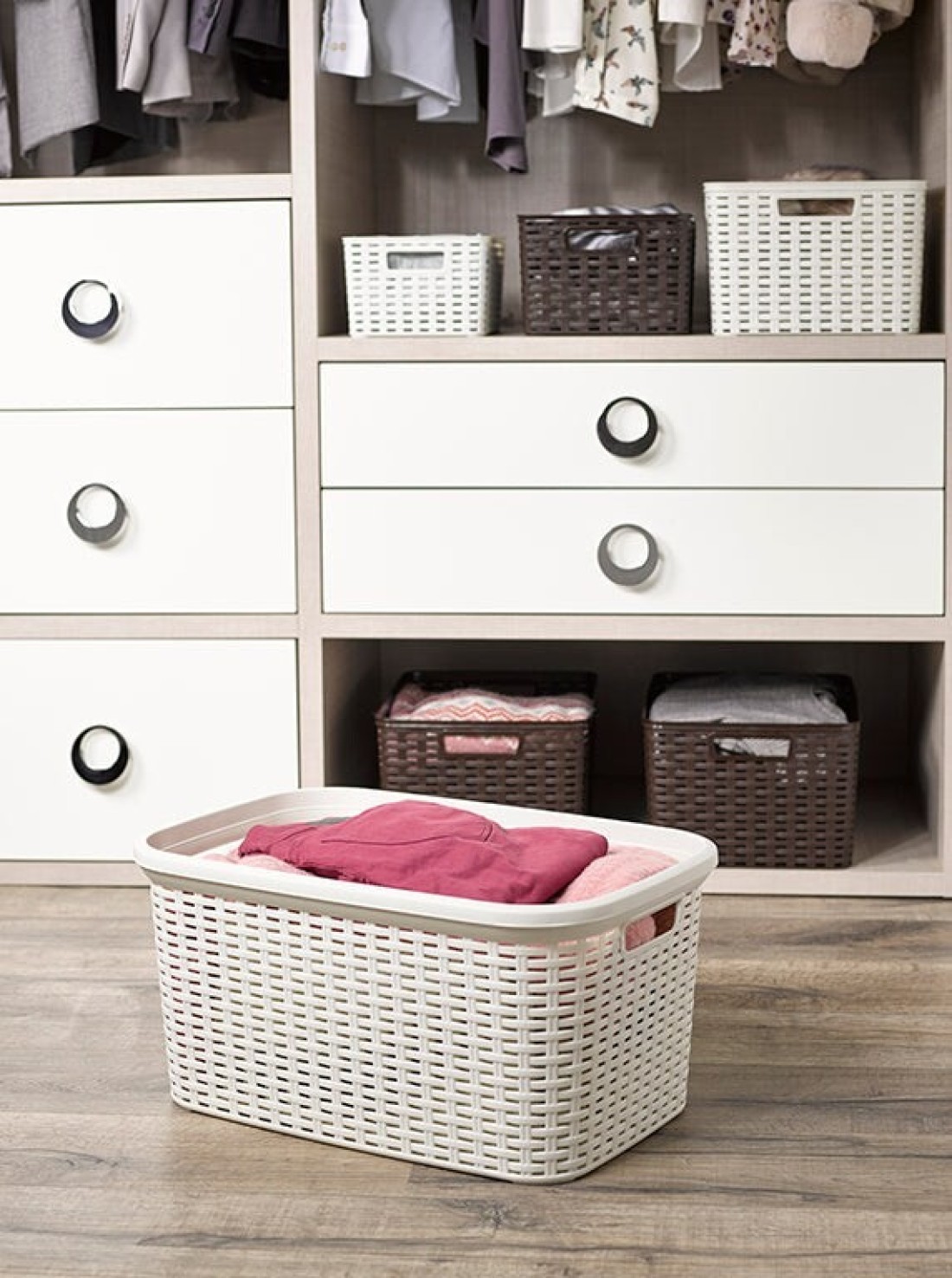 Plastic Forte Rattan Laundry Basket, 35L, White