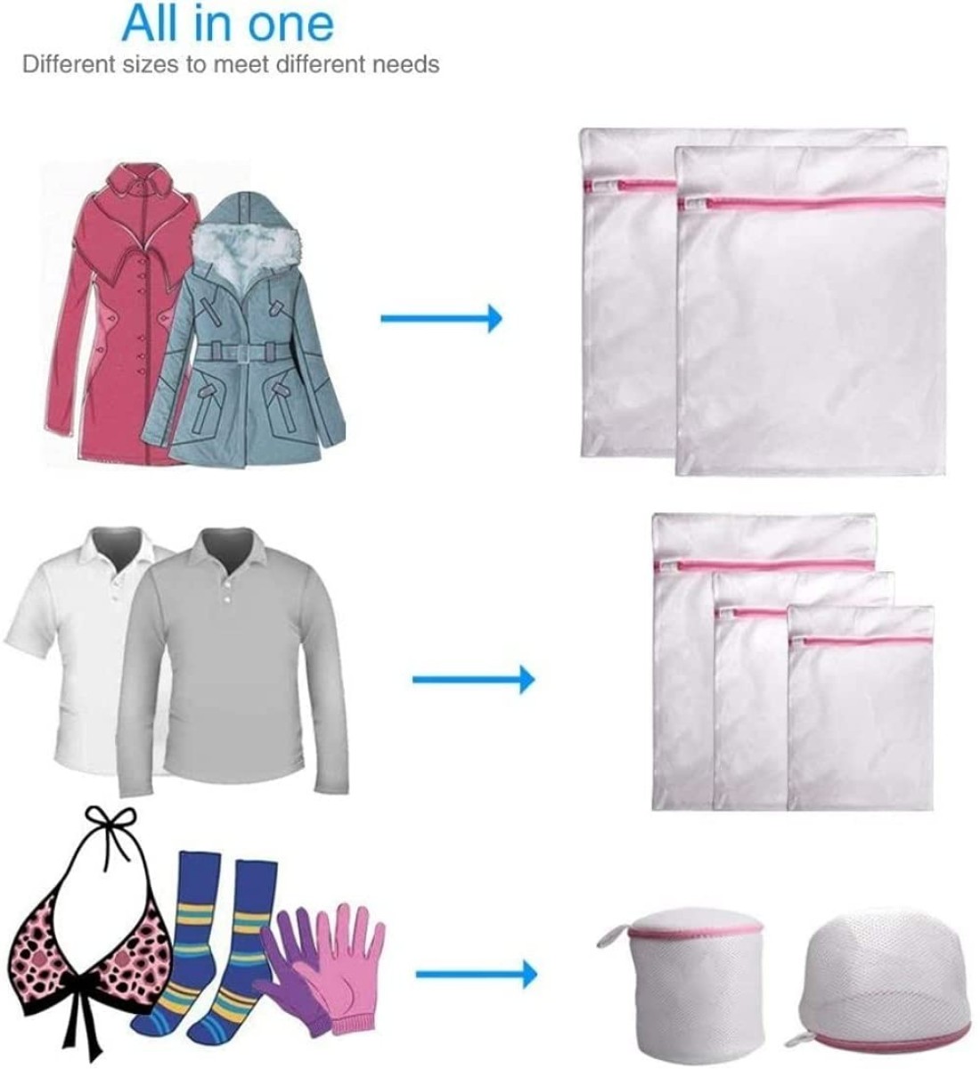 Solgd Set Of 7Pcs Laundry Bags Mesh Wash Bags With Premium Zipper, Travel Organization Washing Bag, Clothing Washing Bags For Laundry, Bra, Blouse, Underwear, Stocking, Lingerie