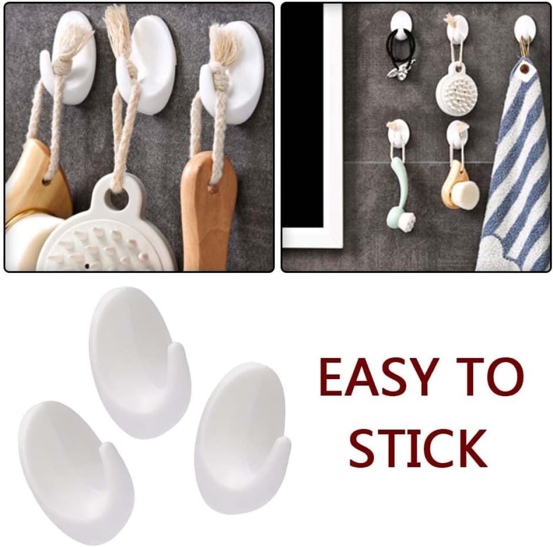 Marrkhor 6-Piece Self Adhesive Hooks White, Plastic Wall Hooks Self Adhesive White Hooks Wall Hanging Hooks Stick on Oval Hooks Seamless Hooks Towel Hooks Heavy Duty Sticky Hooks