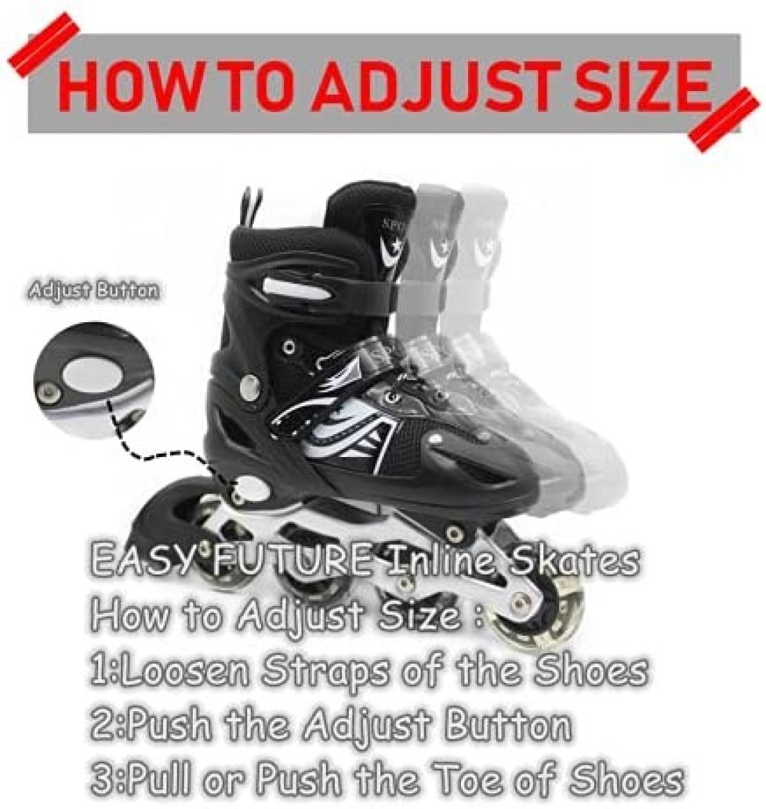 EASY FUTURE Inline Skates Adjustable Size Roller Skates with Flashing Wheels Children Skate Shoes Including Protective Gear Knee Elbow Wrist Black Large (39-42)