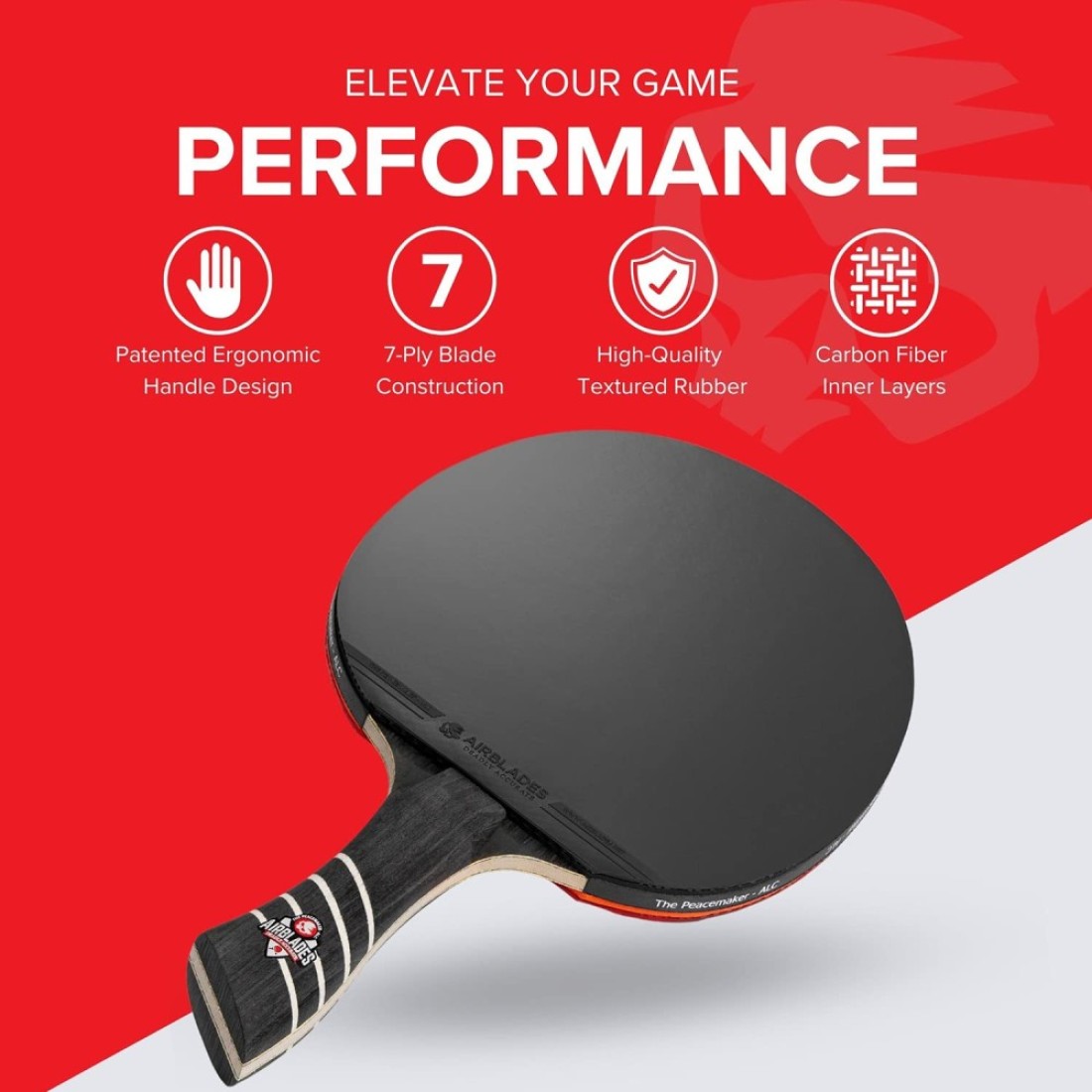 AirBlades The Peace Maker ALC Professional Ping Pong Paddle Carbon Fiber Table Tennis Racket Producing Maximum Spin Control for All Levels Hard Carry Case Ergonomic Handle