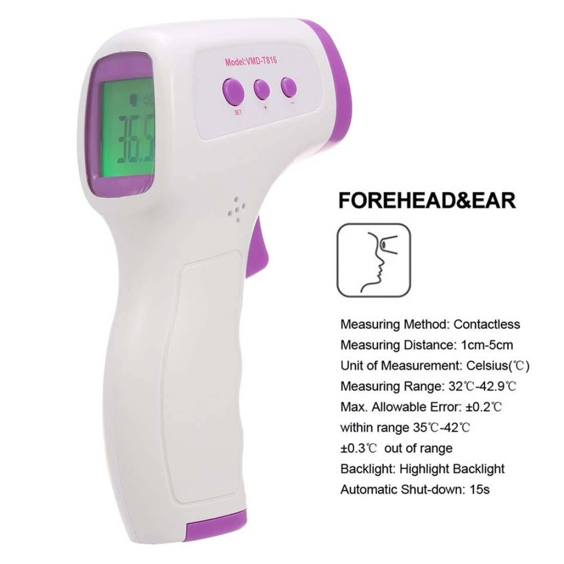 Generic-Handheld Thermometer Digital Forehead Thermometer Portable Infrared Thermometer Non Contact Body Temperature Thermometer for Baby/Adult