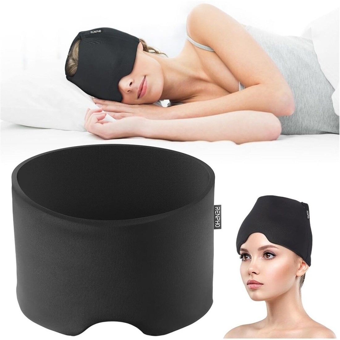 Ice Head Wrap, Renpho Headache Relief Hat for Migraine, Migraine Cap with Hot or Cold Therapy, Ice Pack Heating & Cooling Eye Mask with Gel, Cold/Hot Compress for Puffy Eye, Tension, Sinus, Stress