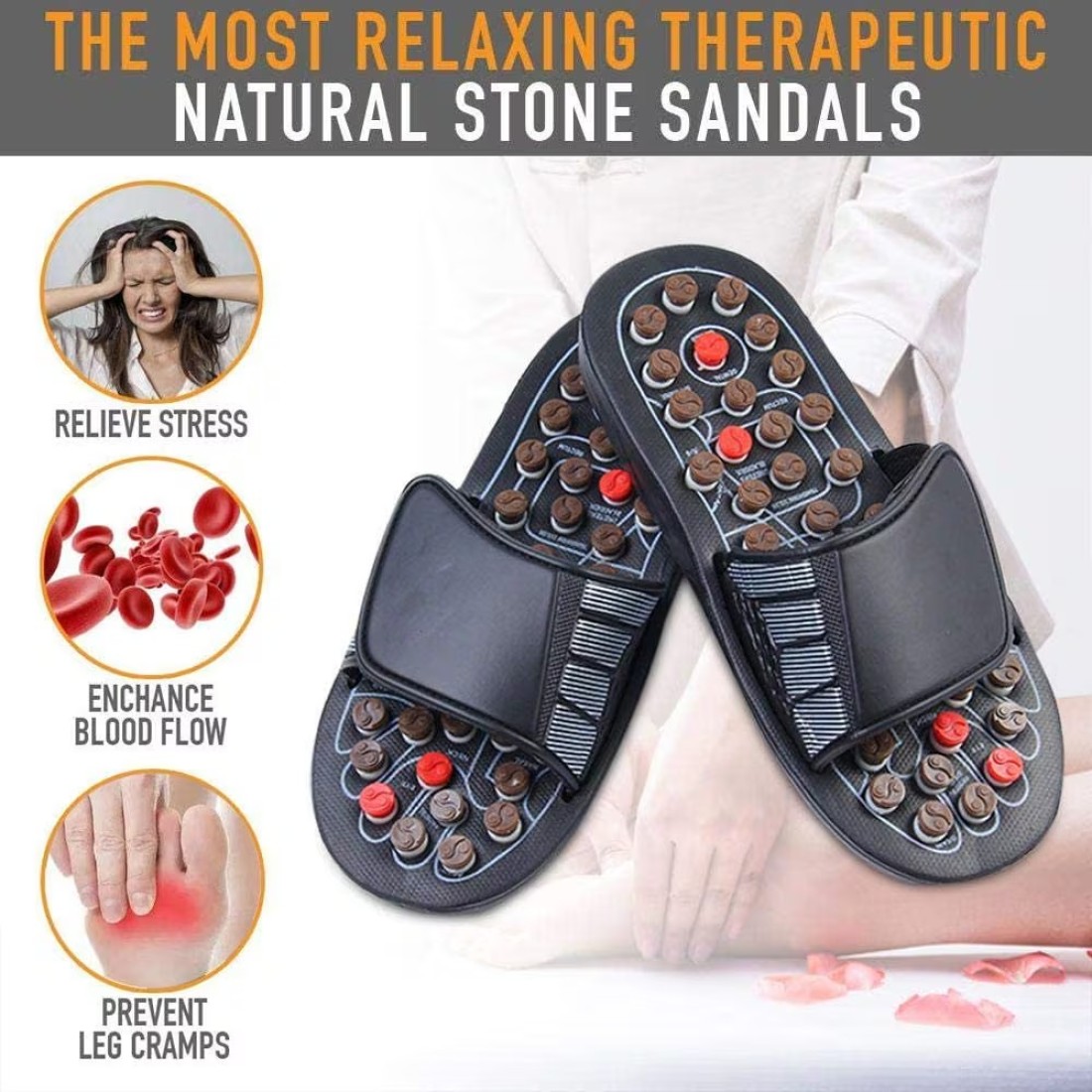 Generic Volwco Acupressure Massage Slippers, Reflexology Sandals With 78 Rotary Massage Therapy Ball And Adjustable Strap, Fight Against Plantar Fasciitis For Men Women (44-45)