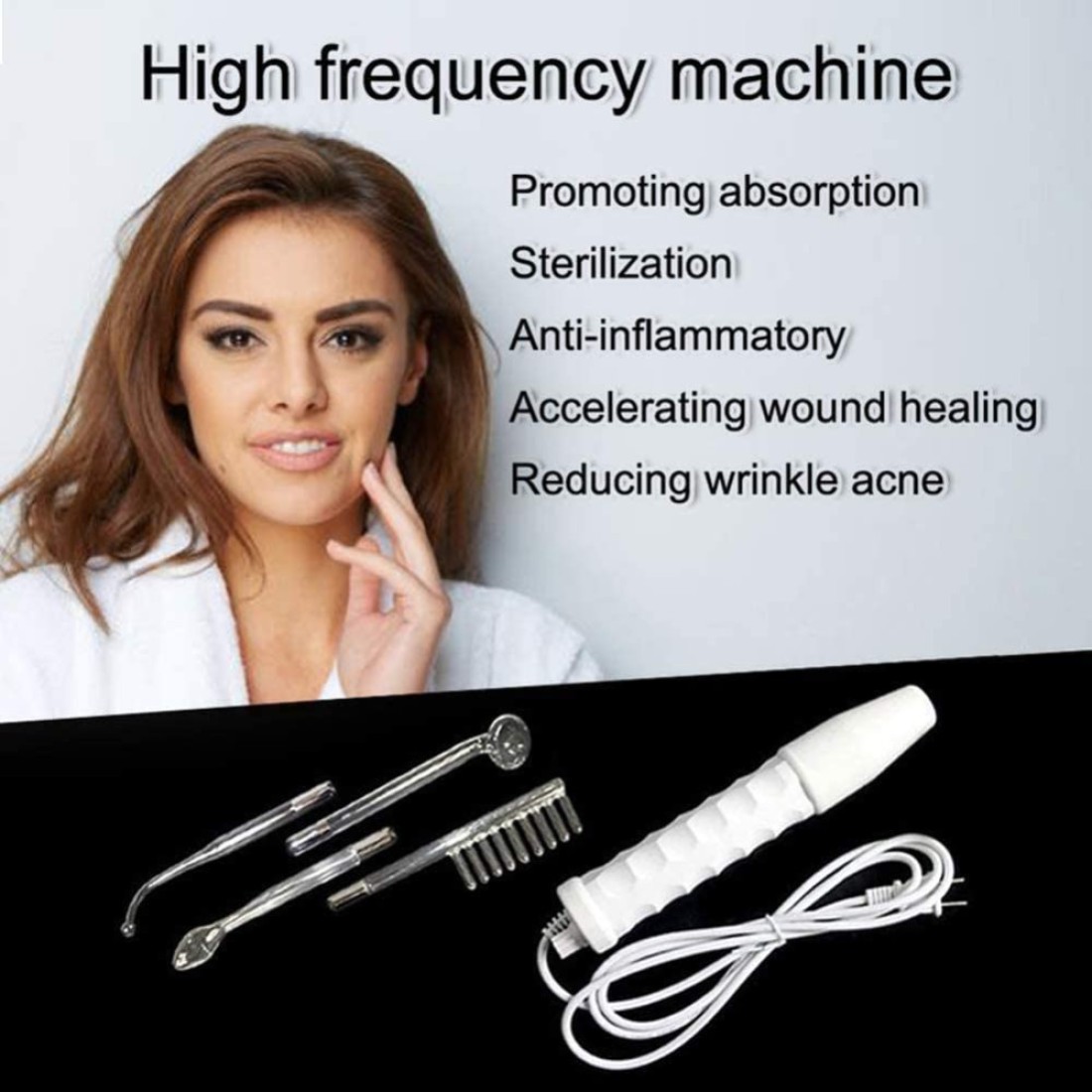 Feengg High Frequency Machine Electric Therapy Device, Portable Handheld Electrotherapy Comb, Current Bar For Hair Growth Facial Acne Repaired Massager