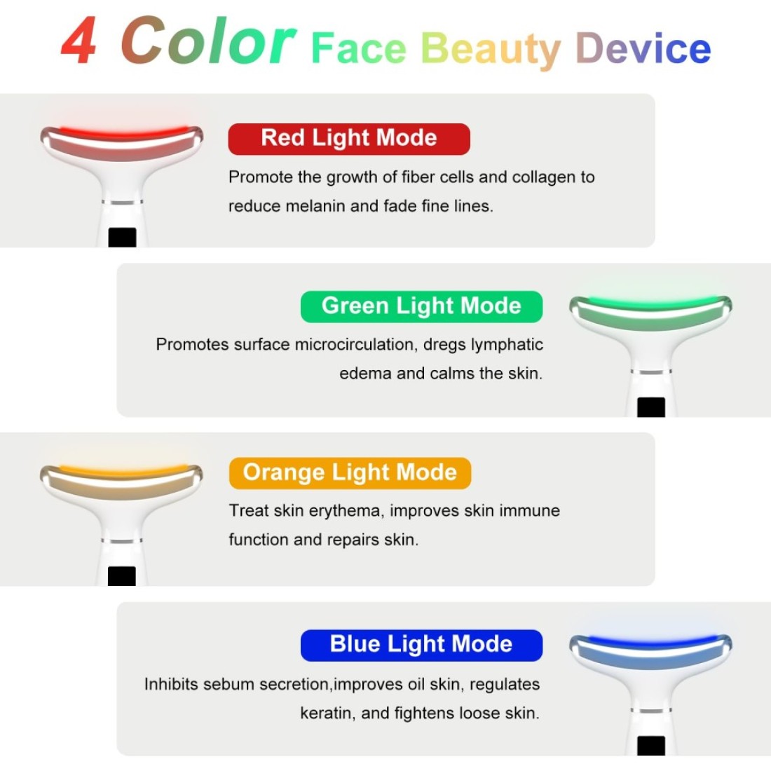 RedLightTherapyforFace and Neck AntiAging Facial and Neck Massager Soothing and Relaxing Face Massager Device with 4 Color LED Therapy Vibration and Thermal Functions for Skin Care White