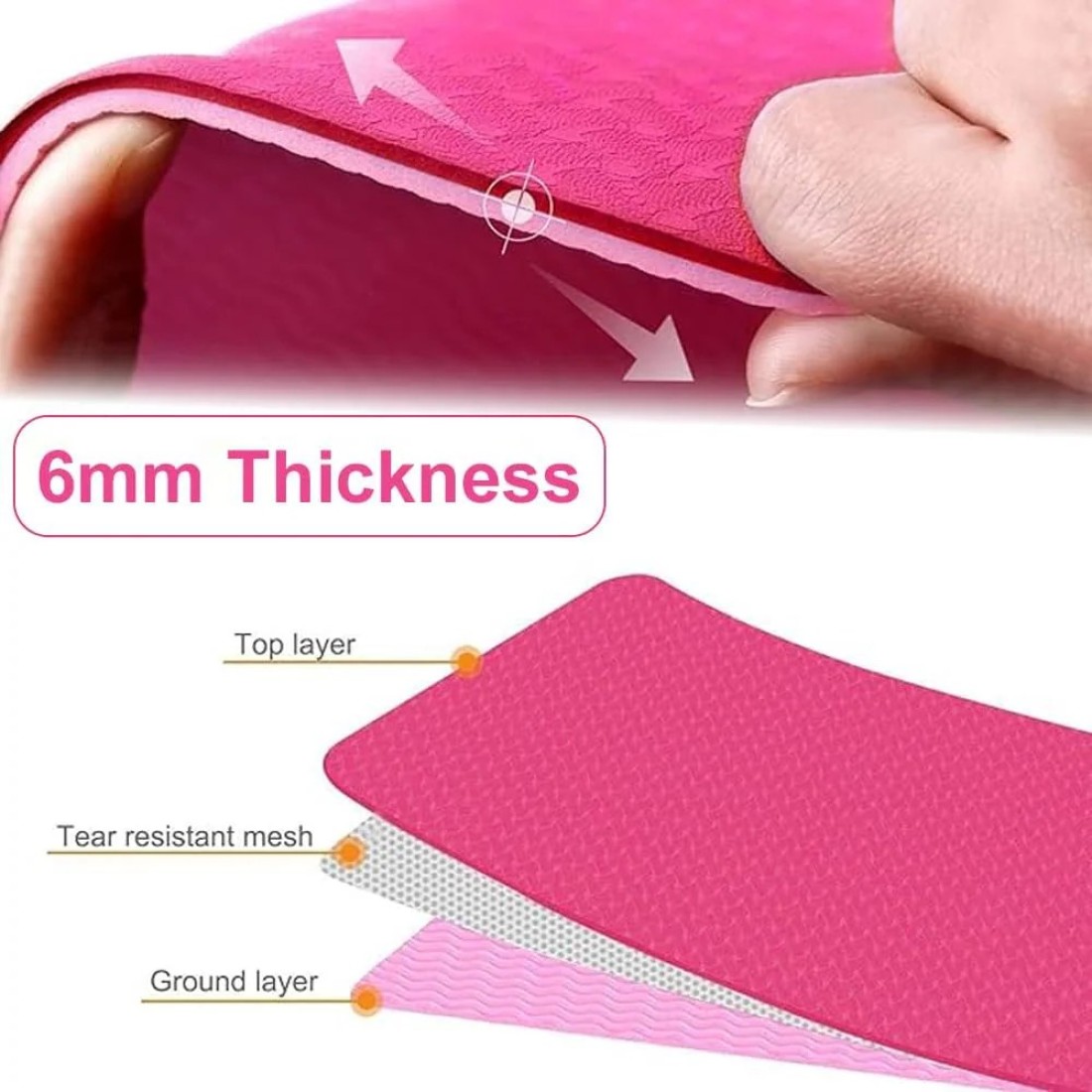 Fitto 4mm Thick Yoga Mat, 61x183cm - Non-Slip, Eco-Friendly Pink Exercise Mat for Yoga, Pilates, Fitness, and Home Workouts - Extra Cushioning for Joint Support
