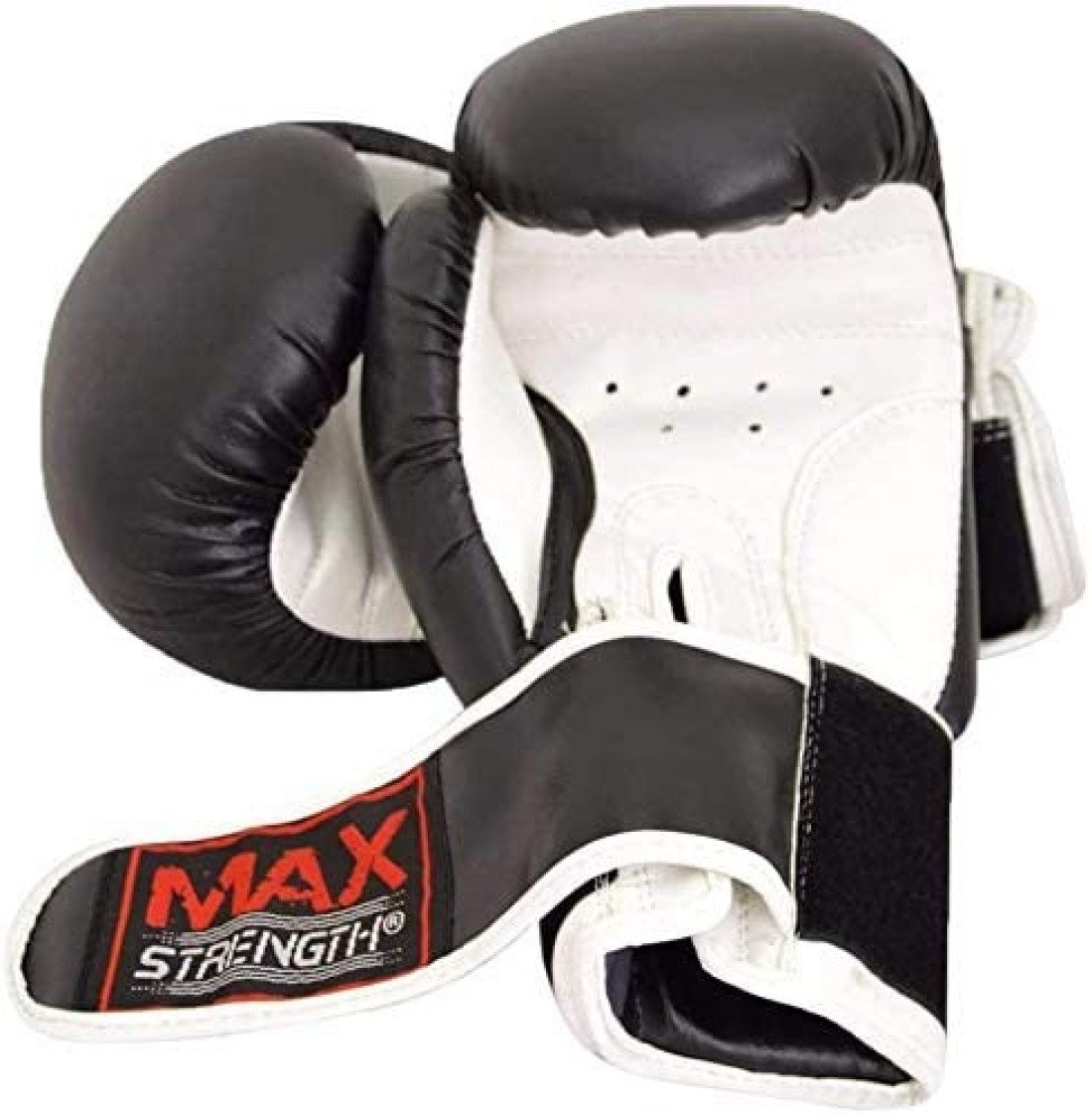 Max Strength Boxing Gloves Sparring Kickboxing, MMA Muay Thai Boxercise Training Workout, Punch Bag, Focus Pads, Thai Pad Punching Fight Gloves (Black &amp; White, 6Oz)