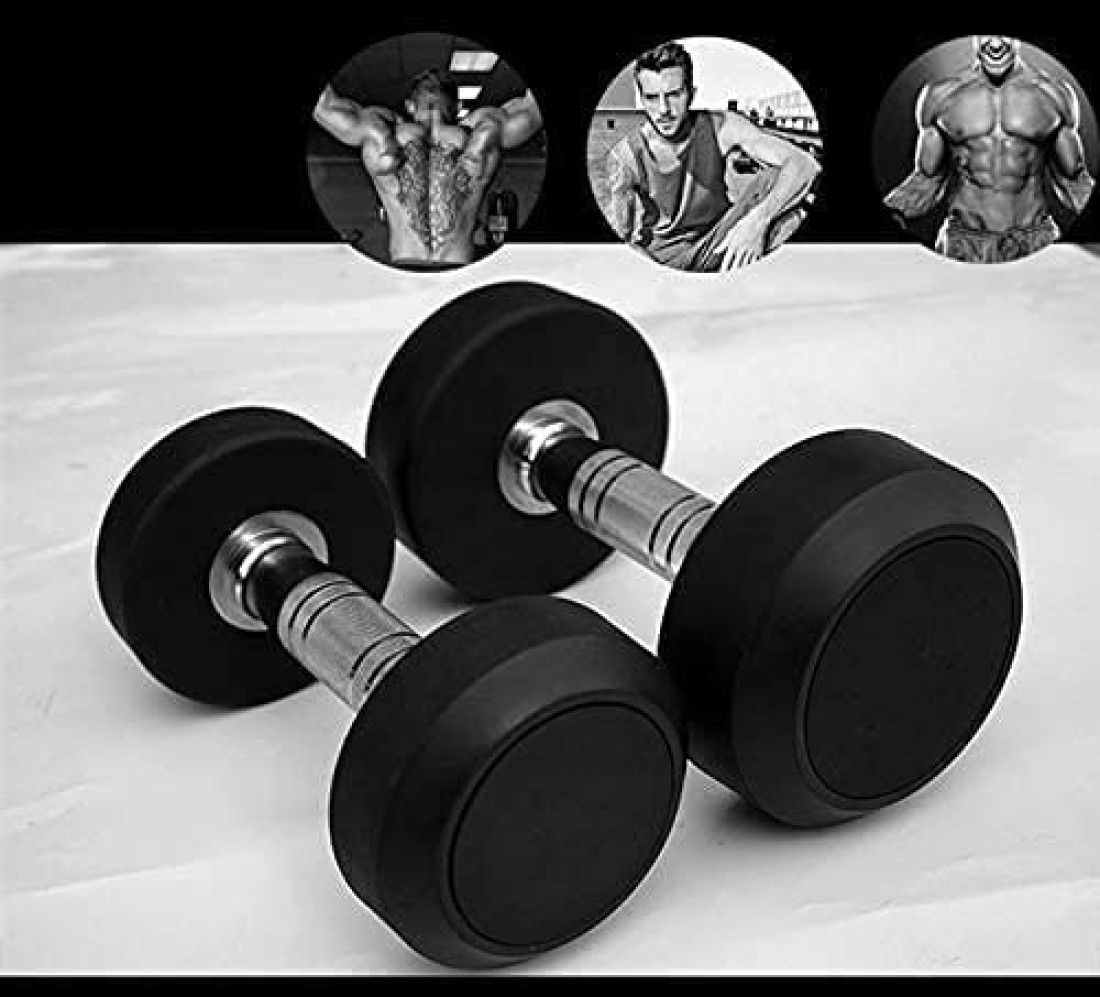 ULTIMAX Round Rubber Dumbbell Fitness Dumbbell Hand Weights Dumbbells Chrome Handle Dumbbell Professional Arm Muscle Exercise Equipment Gym and Home Fitness Equipment-2Pcs- 5 kgs