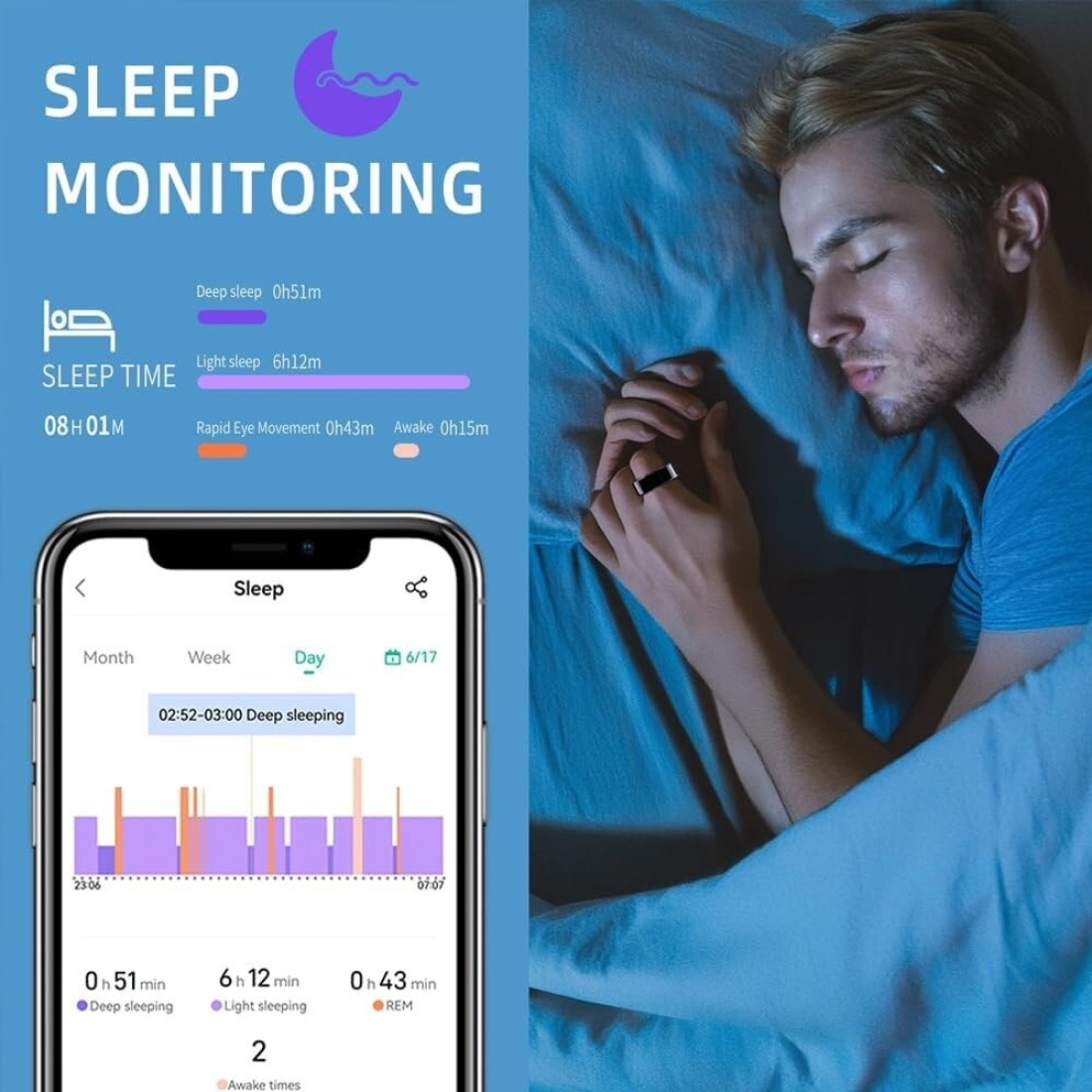 حلقة ذكية - جهاز تتبع اللياقة البدنية بنظام Android ومراقبة معدل ضربات القلب وتتبع النوم وعداد السعرات الحرارية وعداد الخطى وحلقة ذكية سوداء للرجال والنساء ومراقبة اللياقة البدنية والصحة
