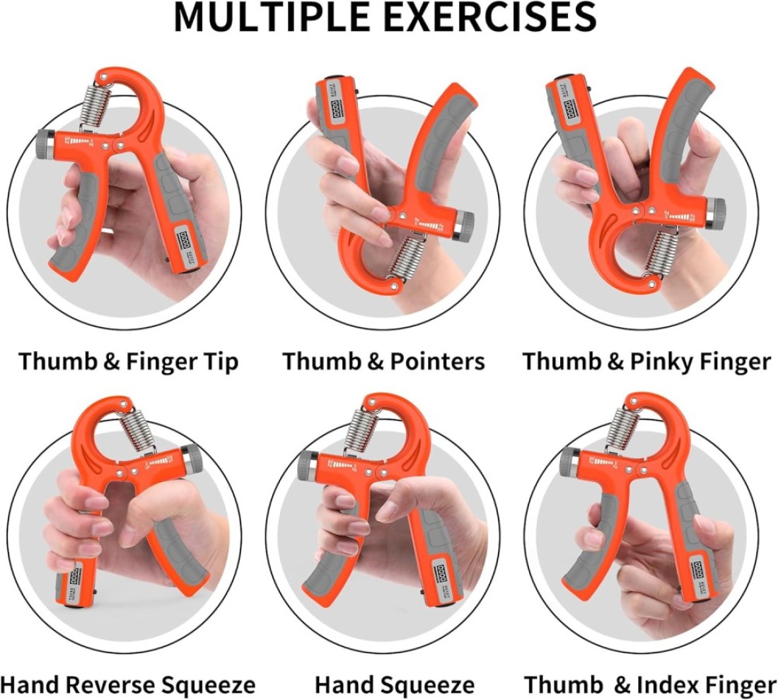 Hand Grips Strengthener with Counter, Adjustable Grip Strength Trainer, Hand Exerciser with Stainless Steel Spring, Non-Slip Gripper, Gripster for Strong Wrists, Fingers, Forearm, Hands, Arm (Orange)