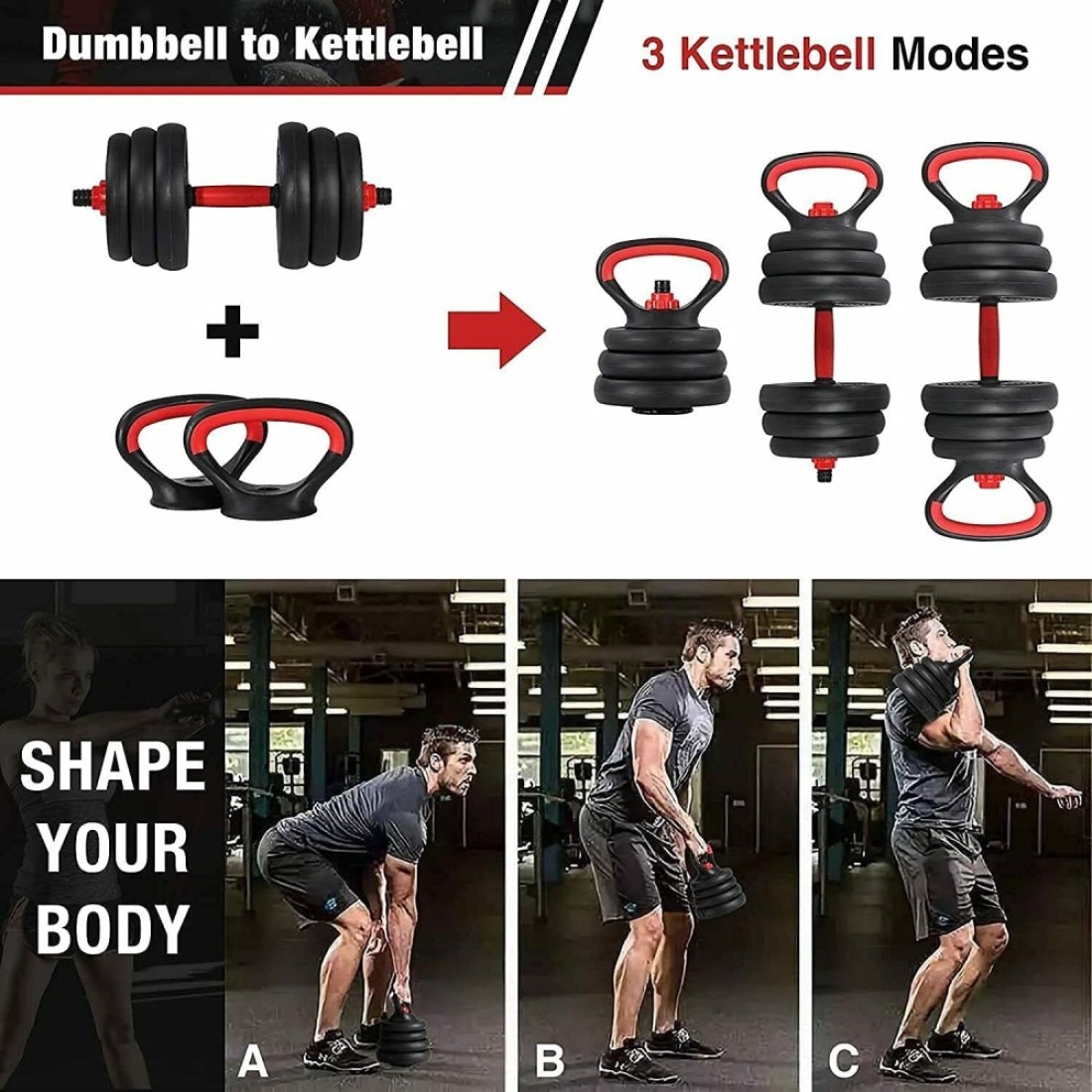 ULTIMAX- Adjustable 7 in 1 Dumbbell Set, Free Weights Dumbbells Set with Connecting Rod Used as Barbell, Kettlebell and Push-ups, Weightlifting Fitness for Home/Office-10Kg