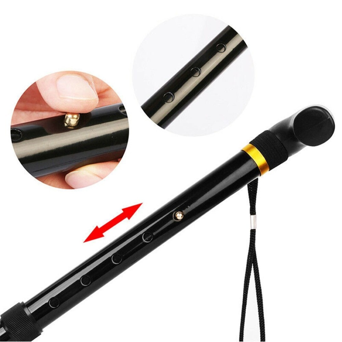 Tomshoo-Adjustable Aluminum Metal Walking Stick Folding Collapsible Travel Cane Black
