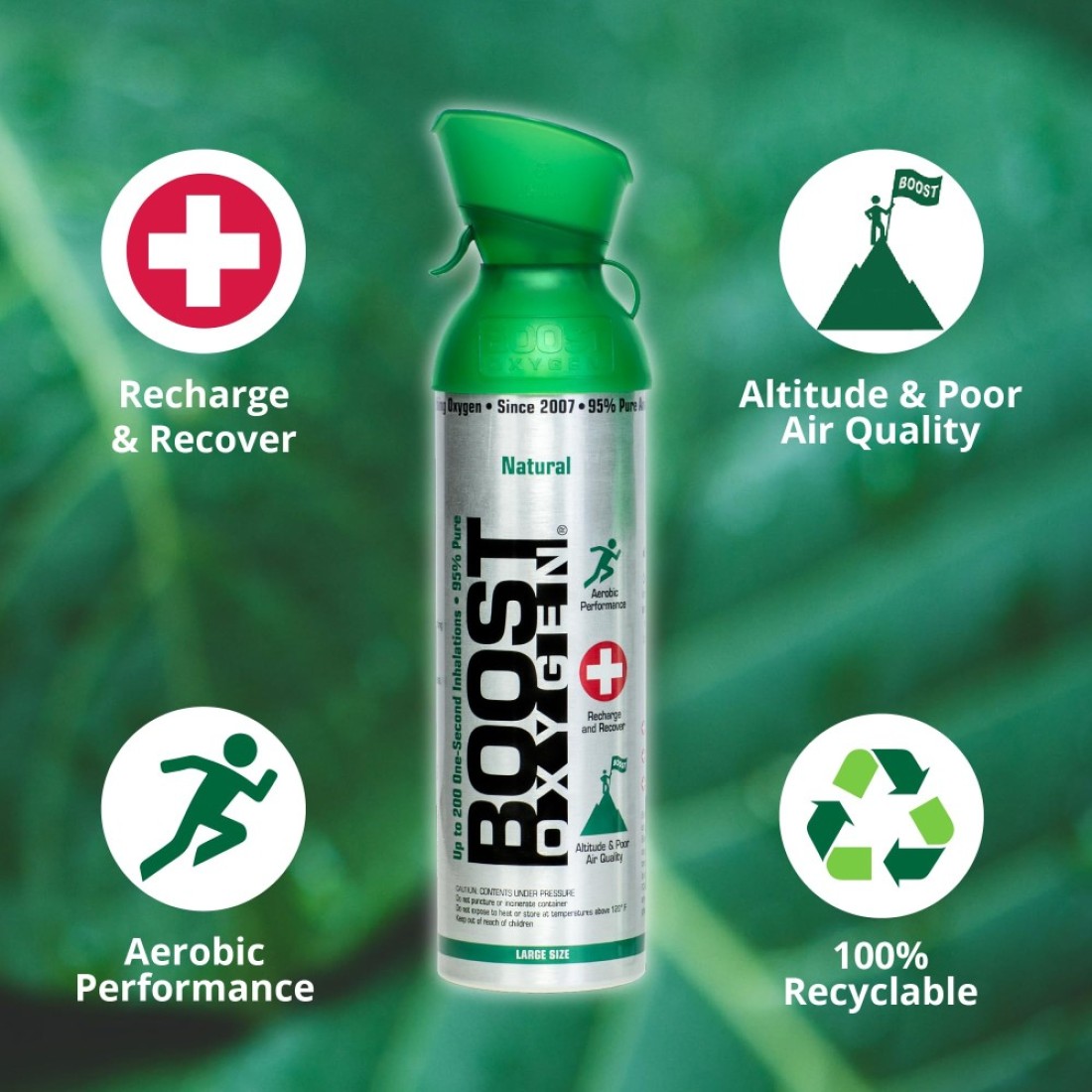 Boost OxygenCanned Oxygen for Breathing for Home Use Exercise or Altitude Sickness Includes Sealed Cap Mask 10Liter Canister Natural 4 Pack