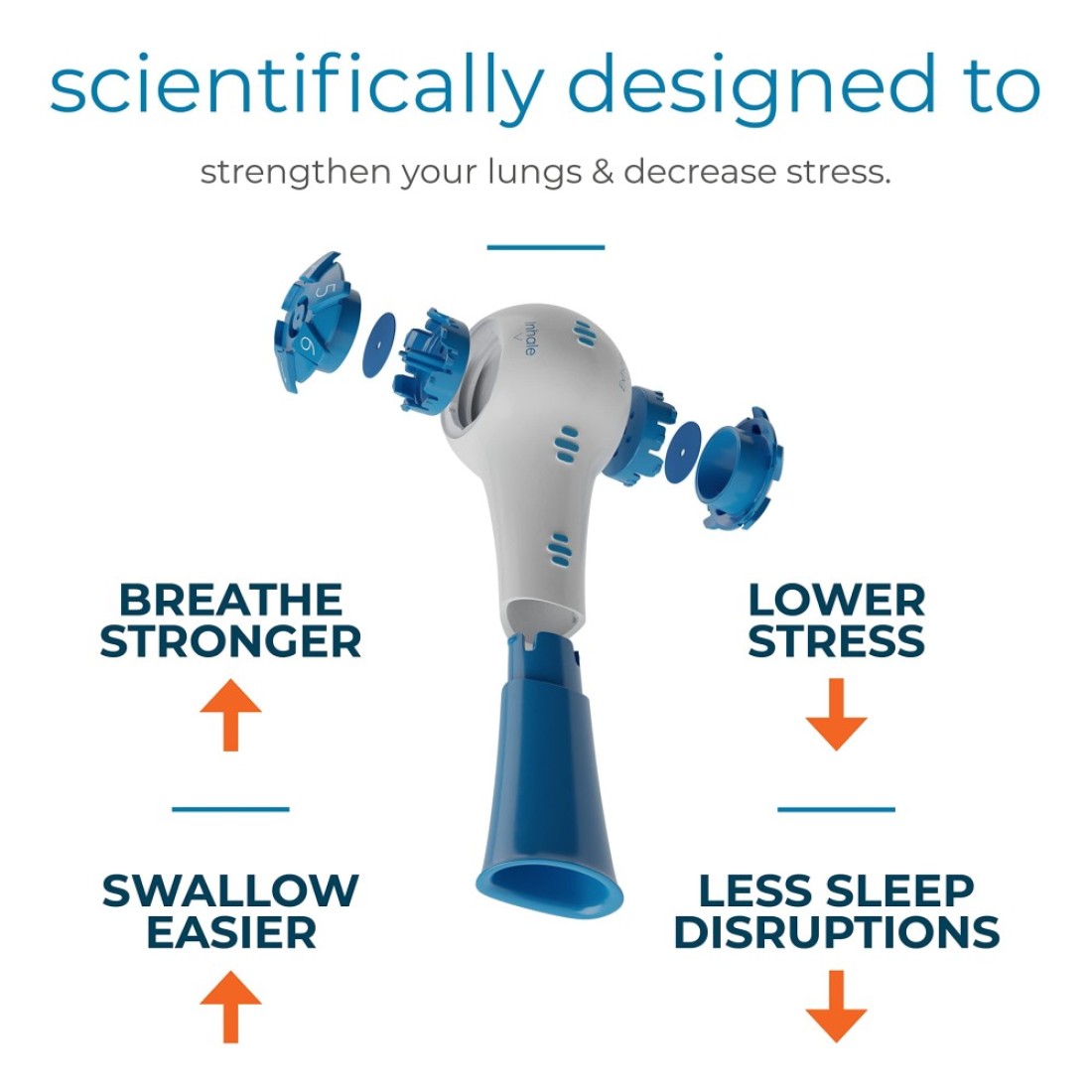 THE BREATHER Natural Breathing Exerciser Trainer For DrugFree Respiratory Therapy Breathe Easier with Stronger Lungs Guided Mobile Training App Included