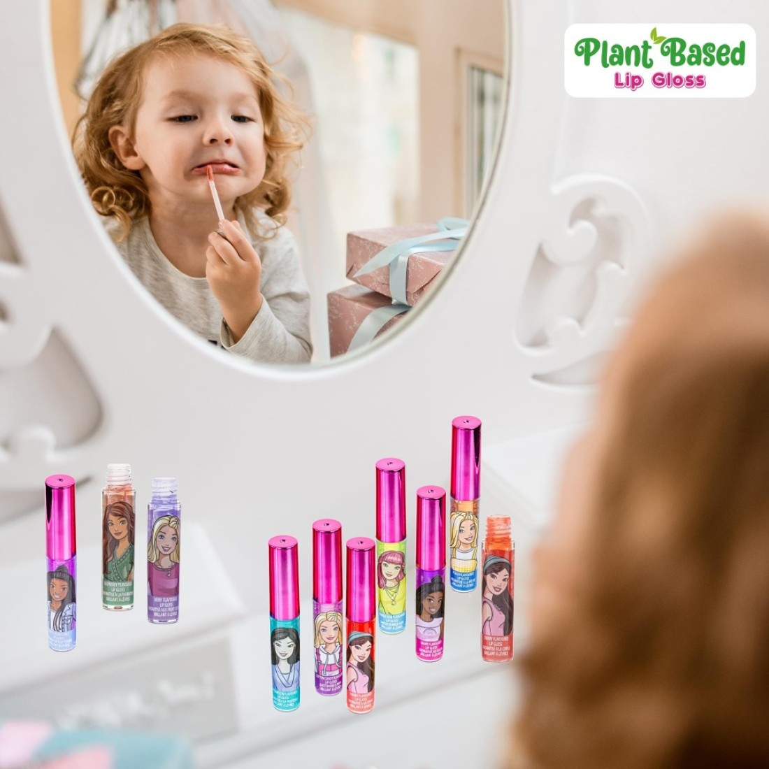 Townley Girl Barbie 12 Piece Plant Based Lip Gloss Girls Party Favors First Makeup Set for Girl Perfect for Parties Sleepovers and Birthday Gifts Ages 3