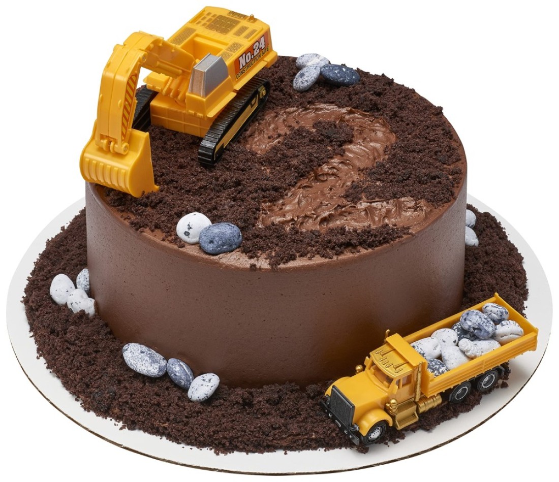 DecoPac Construction Dig Cake Decoration 2 Piece Cake Topper Set with Dump Truck and Moveable Excavator Food Safe Ready to Use For Birthday Themed Parties Celebration Yellow 11826