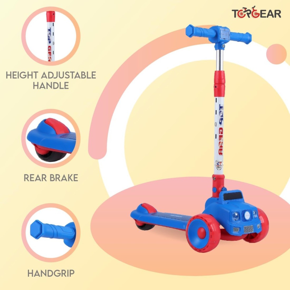 Top Gear Kids Scooter TG 865 &ndash; 3-Wheel Foldable Kick Scooter Lightweight Push Scooter for Ages 3-12 - Red