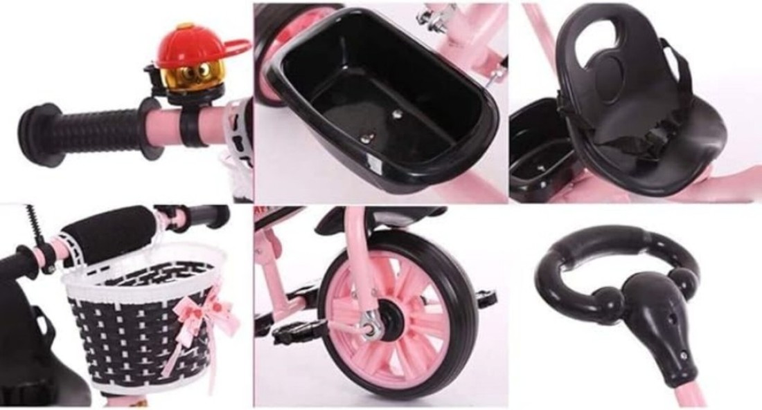 3-in-1 Toddler Tricycle with Push Handle, Safety Bar, and Storage &ndash; Lightweight, Convertible, Pink