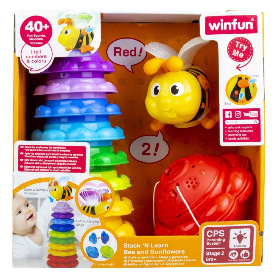 Winfun Stack &#39;N Learn Bee And Sunflowers Stacking Toy 000650 Multicolour